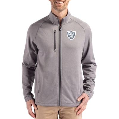Las Vegas Raiders Cutter & Buck Peshastin Eco Fleece Recycled Raglan Tri-Blend Full-Zip Jacket -  Heather Gray