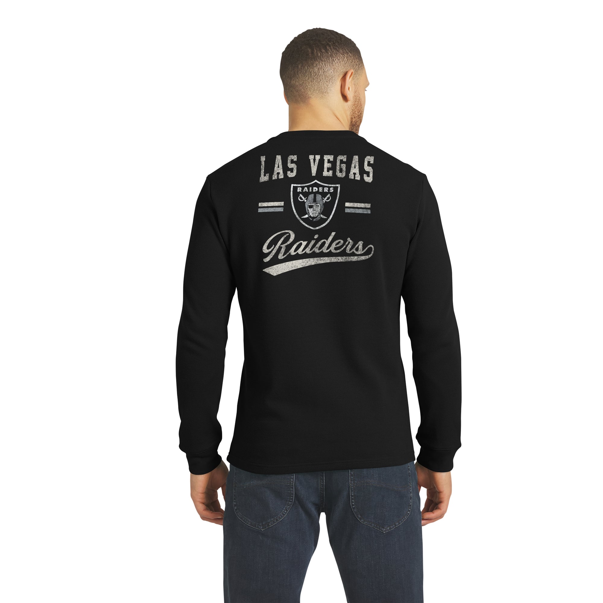 Men's Darius Rucker Collection by Fanatics  Black Las Vegas Raiders Waffle-Knit Henley Long Sleeve T-Shirt