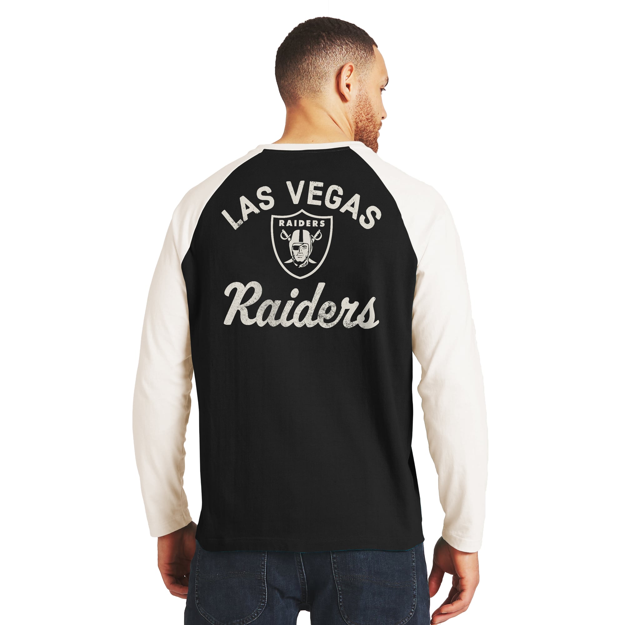 Men's Darius Rucker Collection by Fanatics Black/White Las Vegas Raiders Henley Long Sleeve T-Shirt