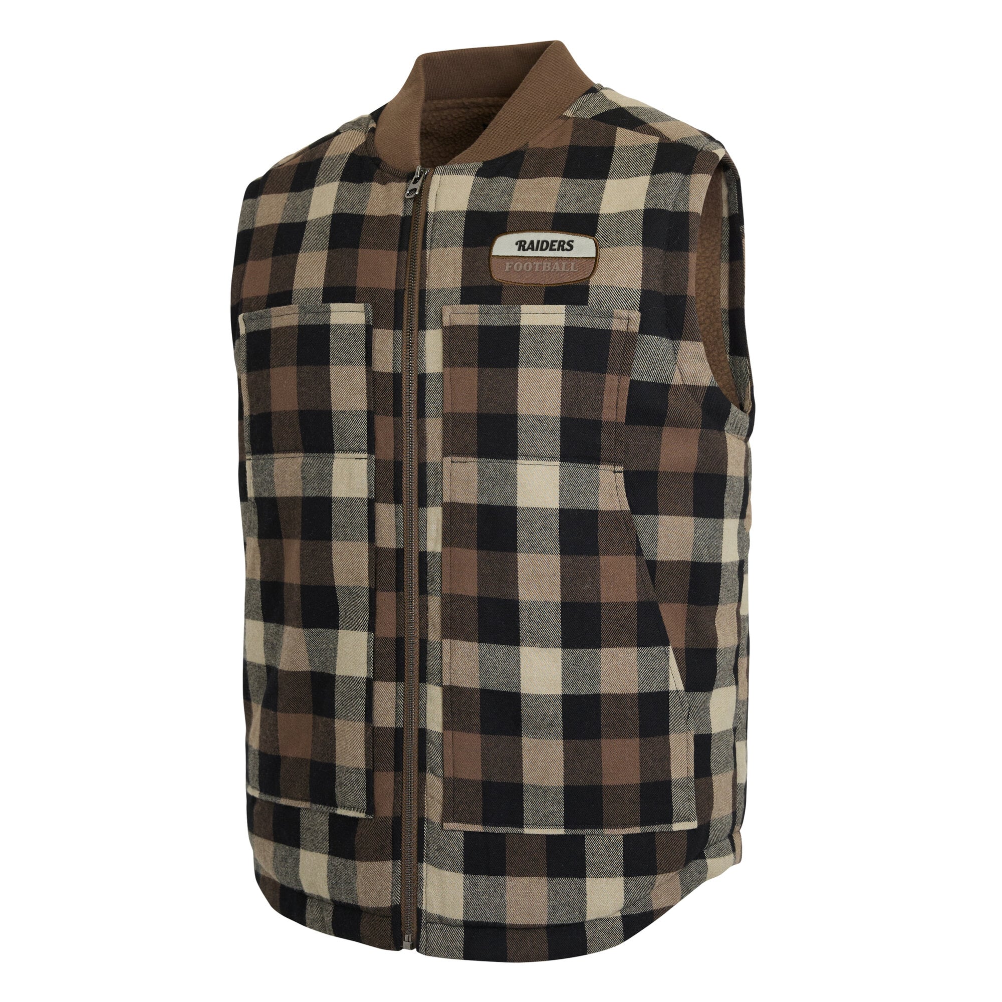 Men's Darius Rucker Collection by Fanatics Brown Las Vegas Raiders Brushed Plaid Sherpa Full-Zip Vest