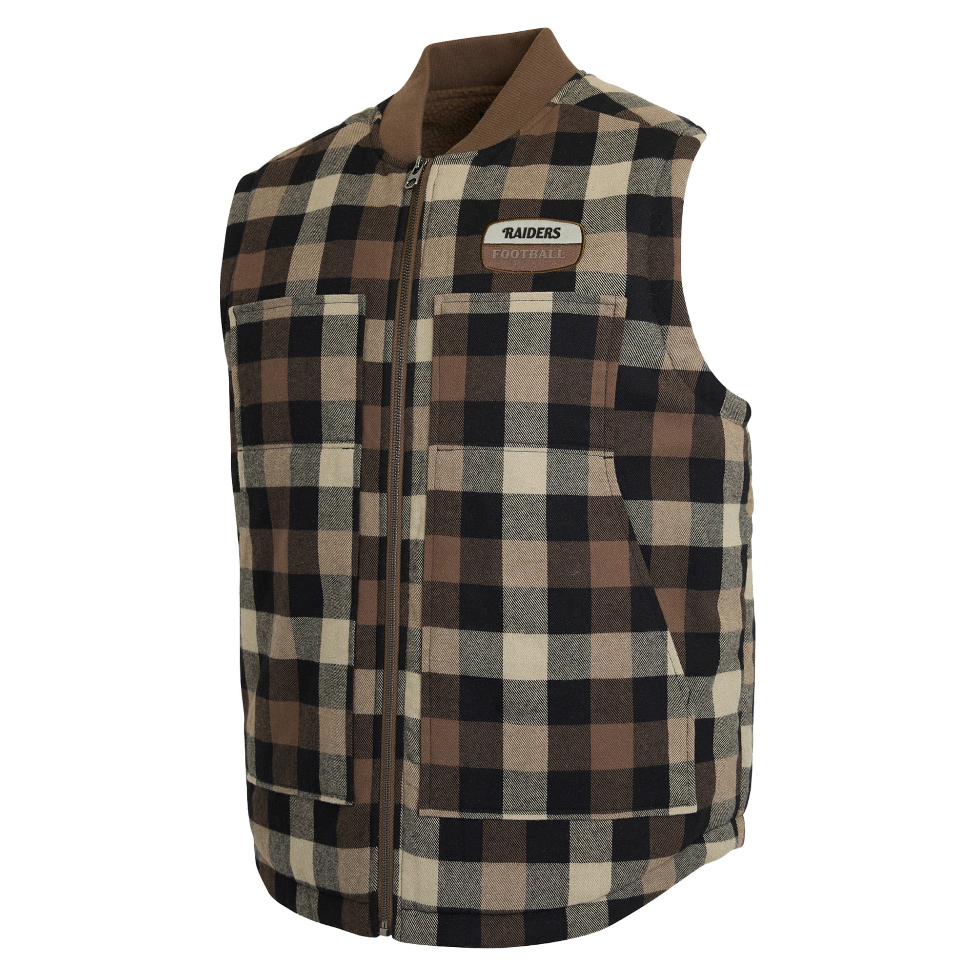 Men's Darius Rucker Collection by Fanatics Brown Las Vegas Raiders Brushed Plaid Sherpa Full-Zip Vest