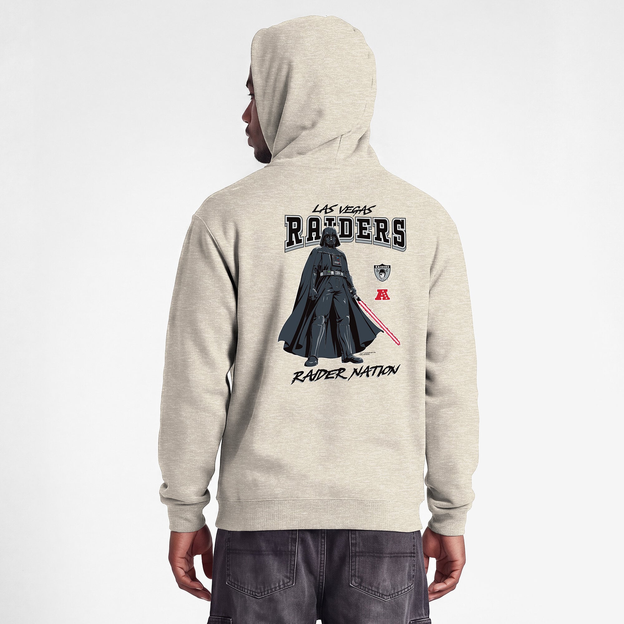 Men's Disney x Champion  Oatmeal Las Vegas Raiders Powerblend Fullback Hoodie