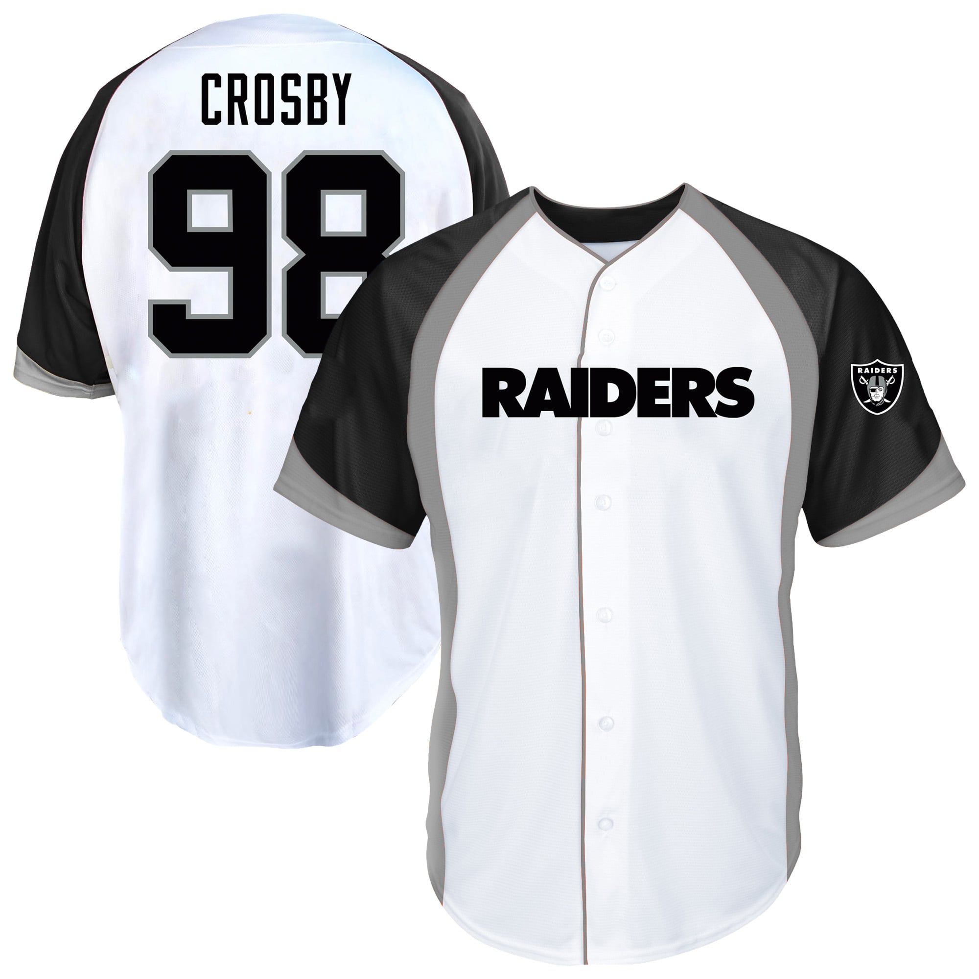 Maillot de baseball blanc à boutons Fanatics Maxx Crosby Las Vegas Raiders pour hommes, grandes tailles