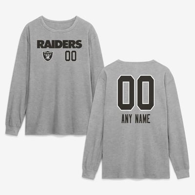Las Vegas Raiders  Touchdown Wordmark Personalized Name & Number Long Sleeve T-Shirt - Gray