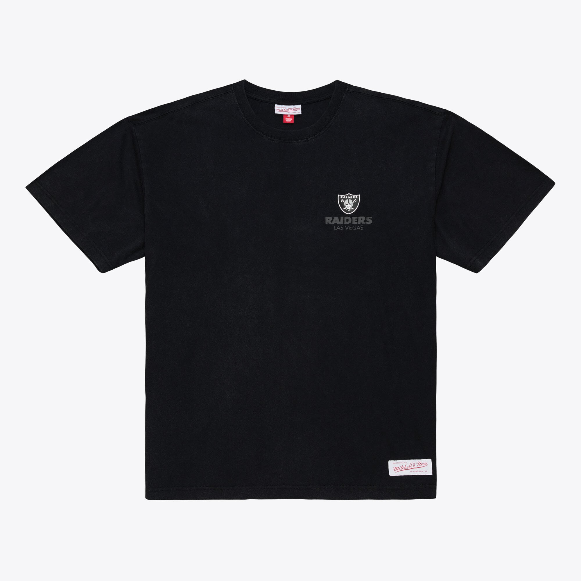 T-shirt Mitchell & Ness noir pour homme, modèle Core Essentials Micro Logo, Las Vegas Raiders