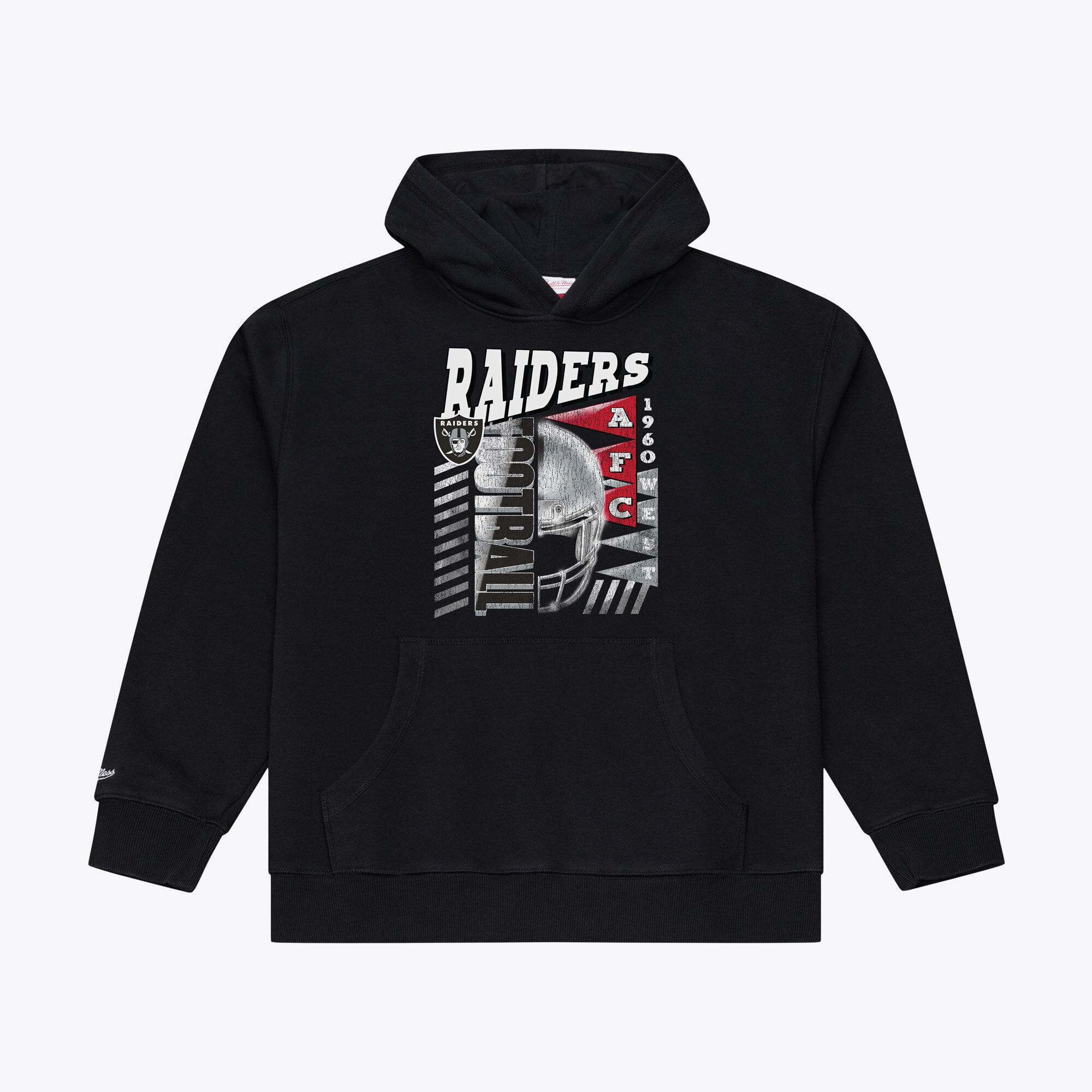 Sweat à capuche en polaire Mitchell & Ness noir pour homme, motif graphique urbain Core Essentials des Raiders de Las Vegas
