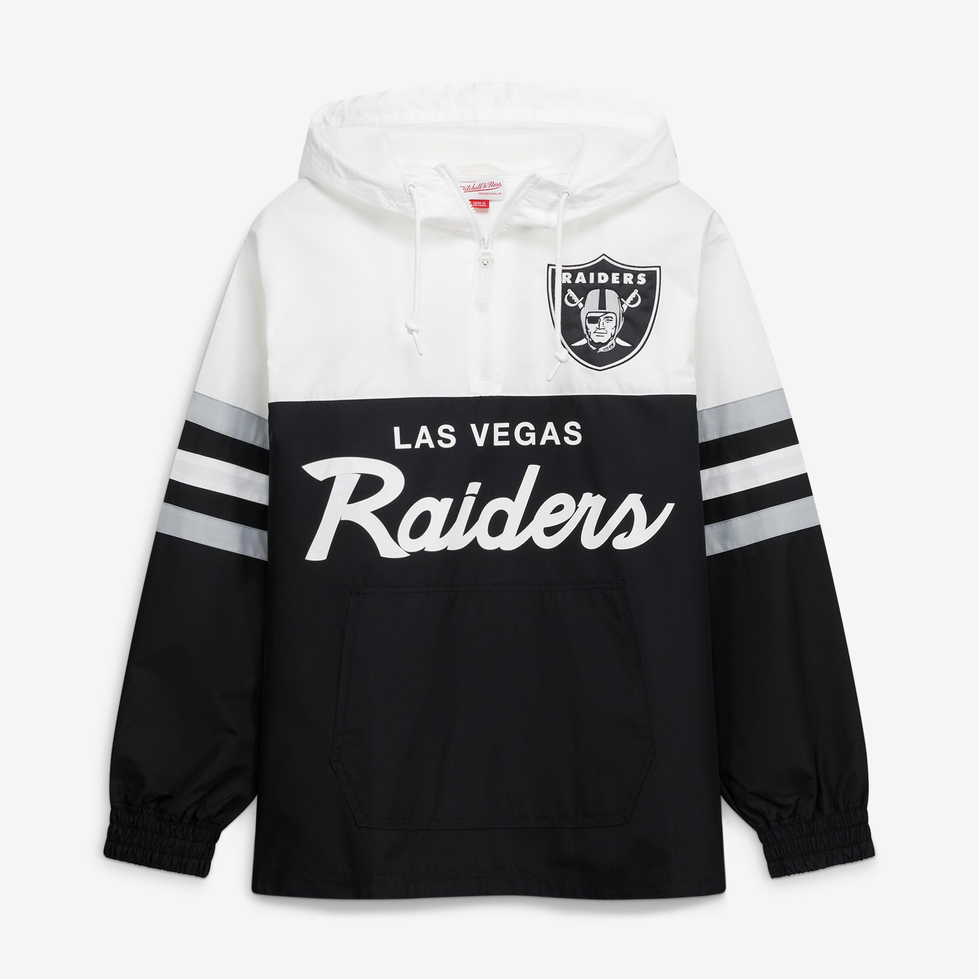 Men's Mitchell & Ness Black Las Vegas Raiders Head Coach Anorak Quarter-Zip Windbreaker Jacket