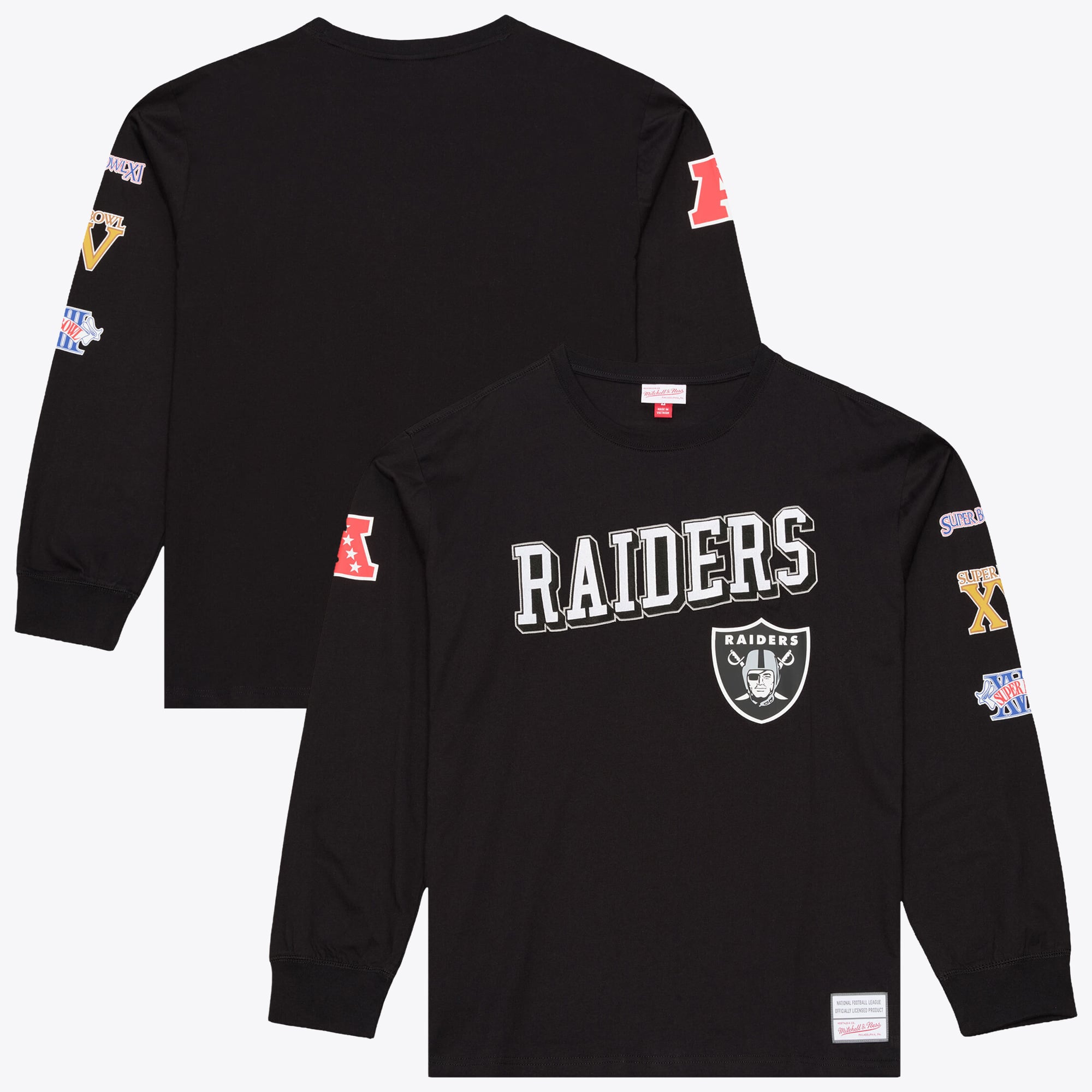 T-shirt à manches longues Mitchell & Ness noir pour homme, camp d'entraînement des Raiders de Las Vegas