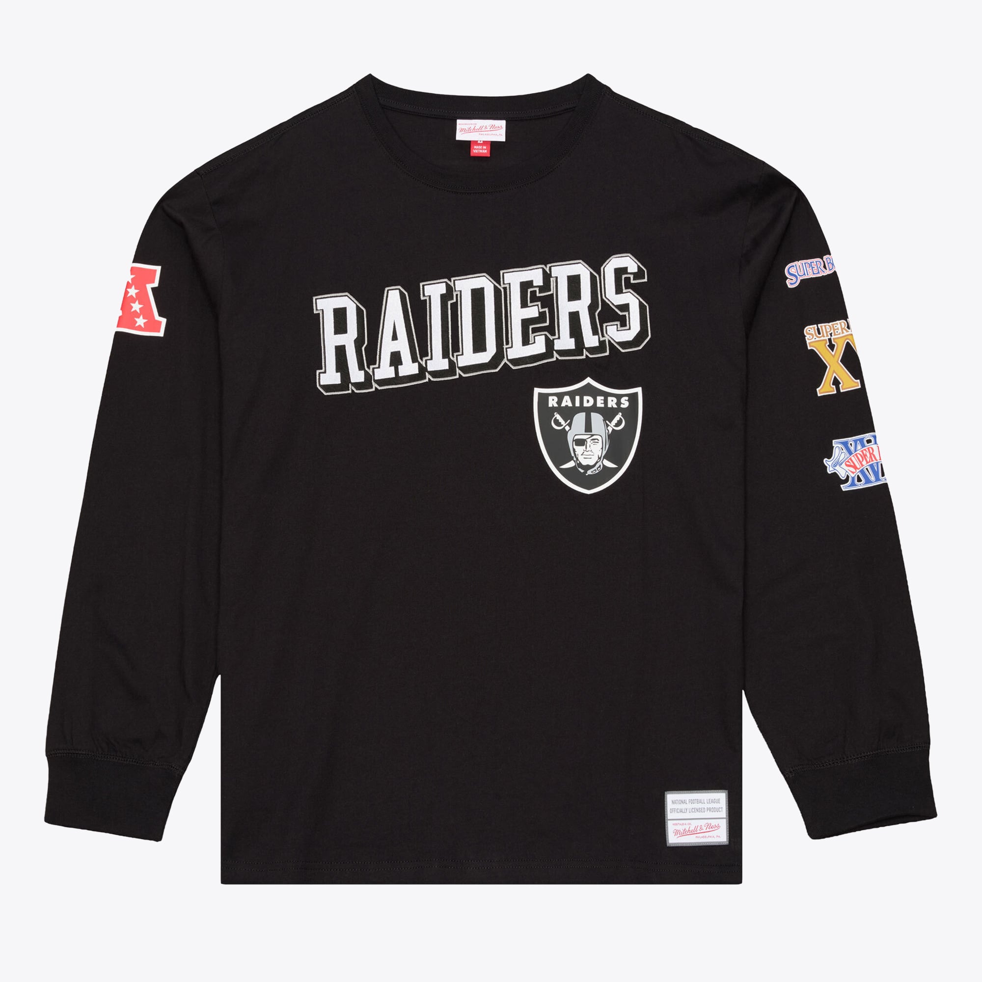 T-shirt à manches longues Mitchell & Ness noir pour homme, camp d'entraînement des Raiders de Las Vegas
