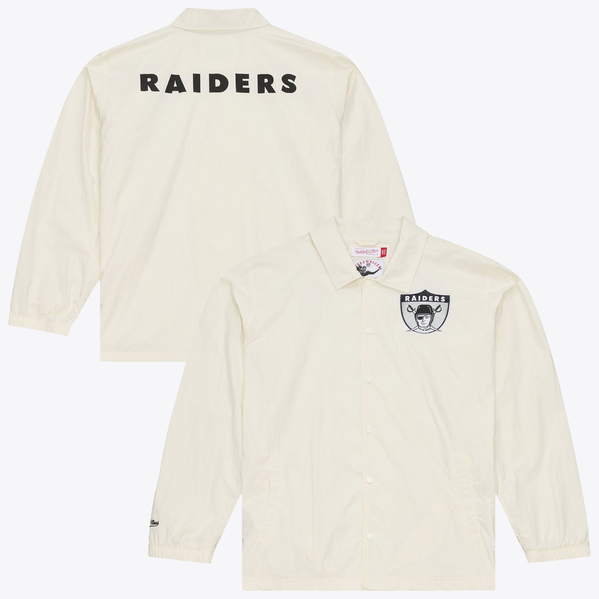Veste de coach Mitchell & Ness crème Las Vegas Raiders Retro Roots pour homme