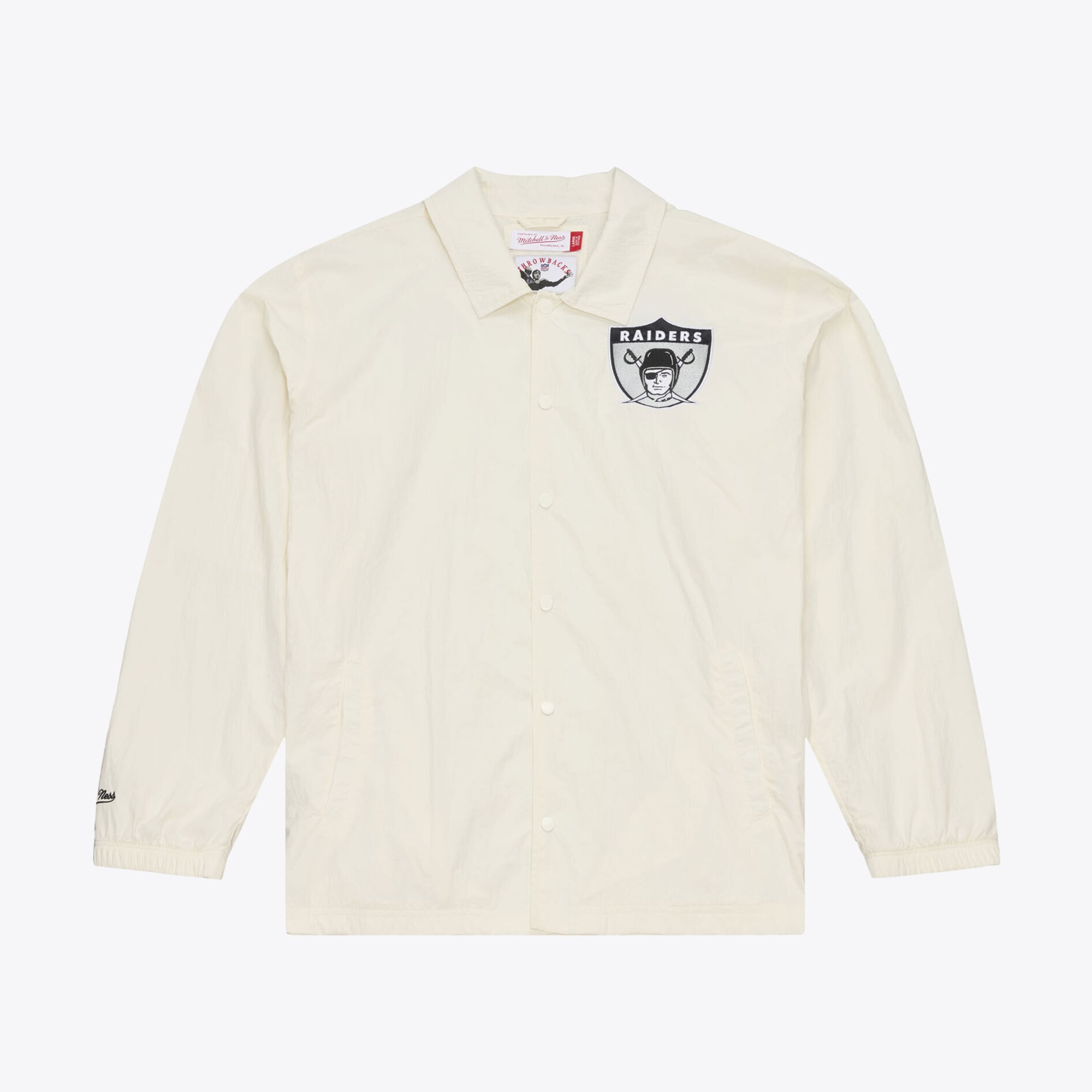 Veste de coach Mitchell & Ness crème Las Vegas Raiders Retro Roots pour homme