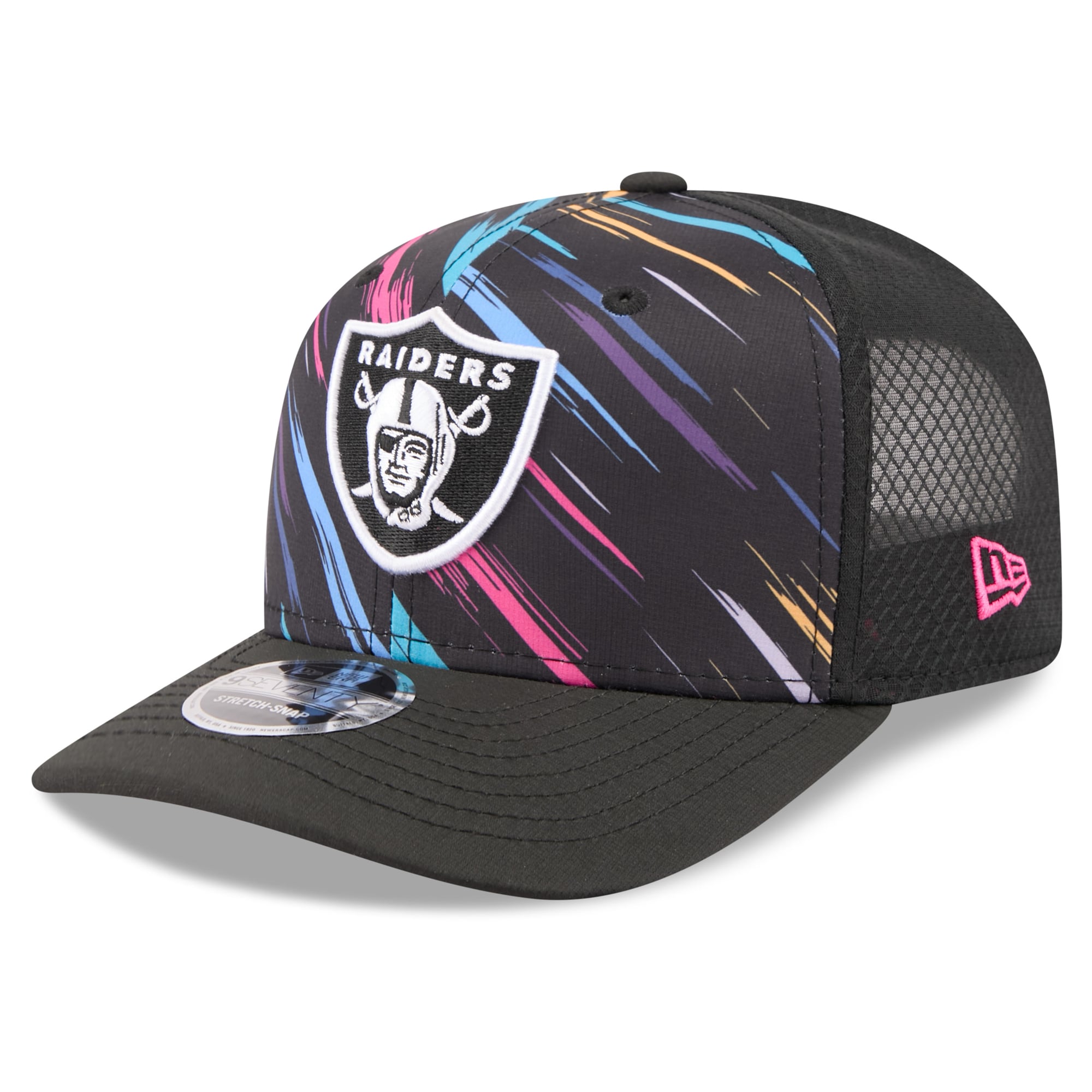 Men's New Era Black Las Vegas Raiders 2026 NFL Crucial Catch 9SEVENTY Adjustable Trucker Hat
