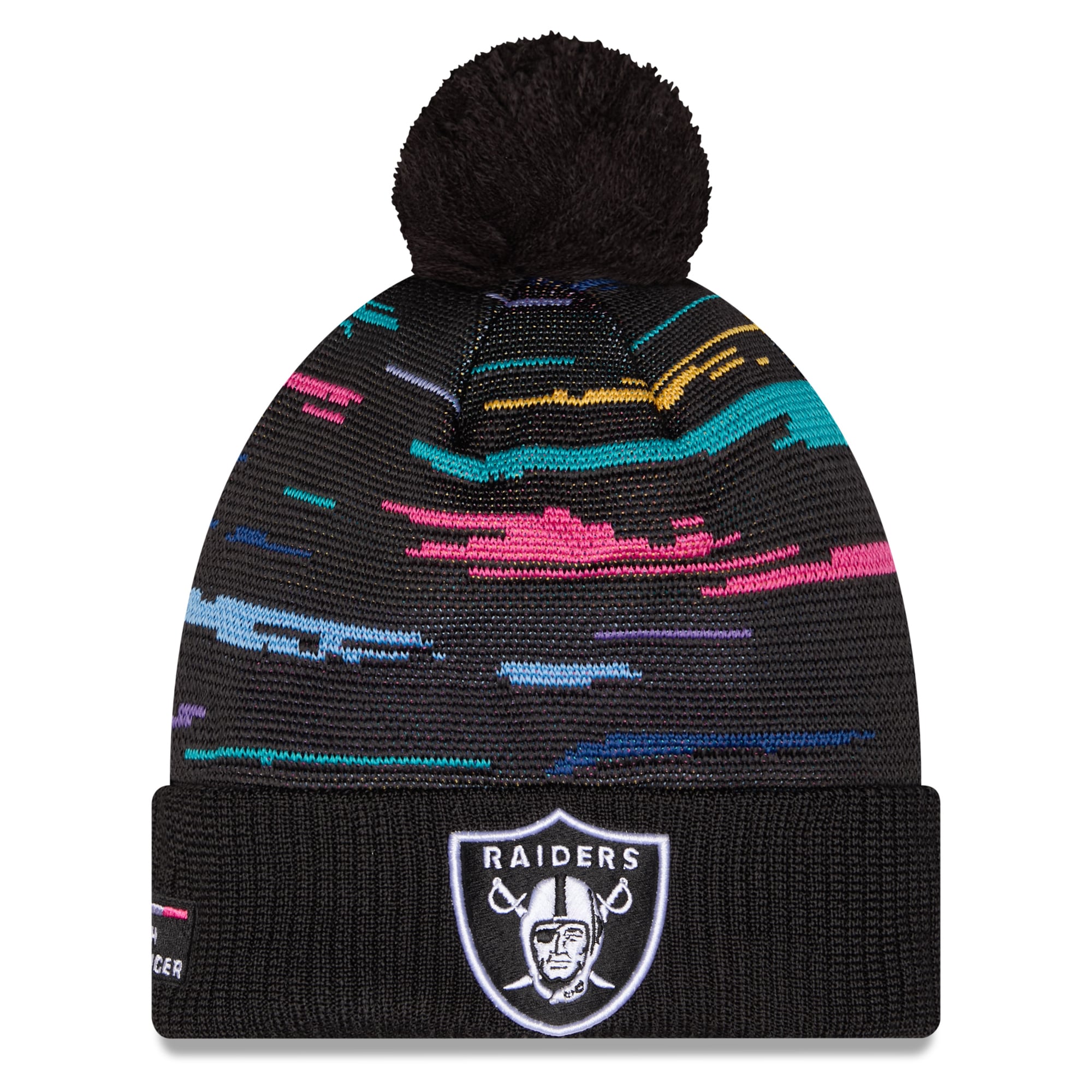 Men's New Era Black Las Vegas Raiders 2026 NFL Crucial Catch Cuffed Knit Hat with Pom