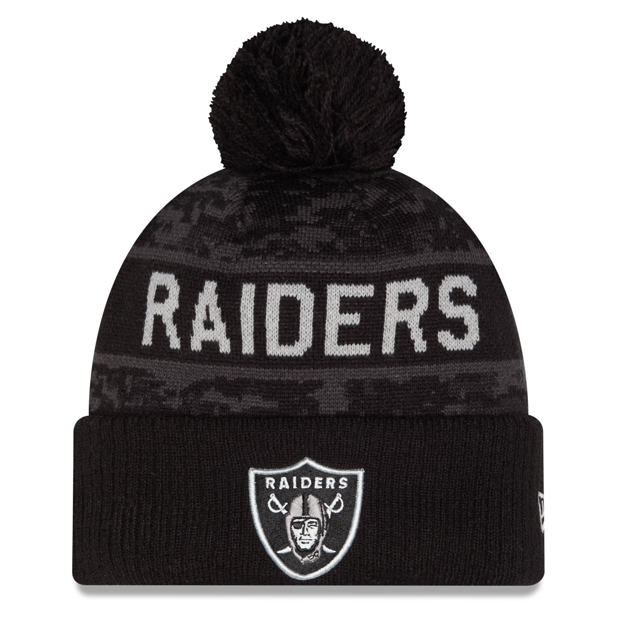 Bonnet à revers New Era noir pour homme, Las Vegas Raiders 2026 Salute To Service, avec pompon