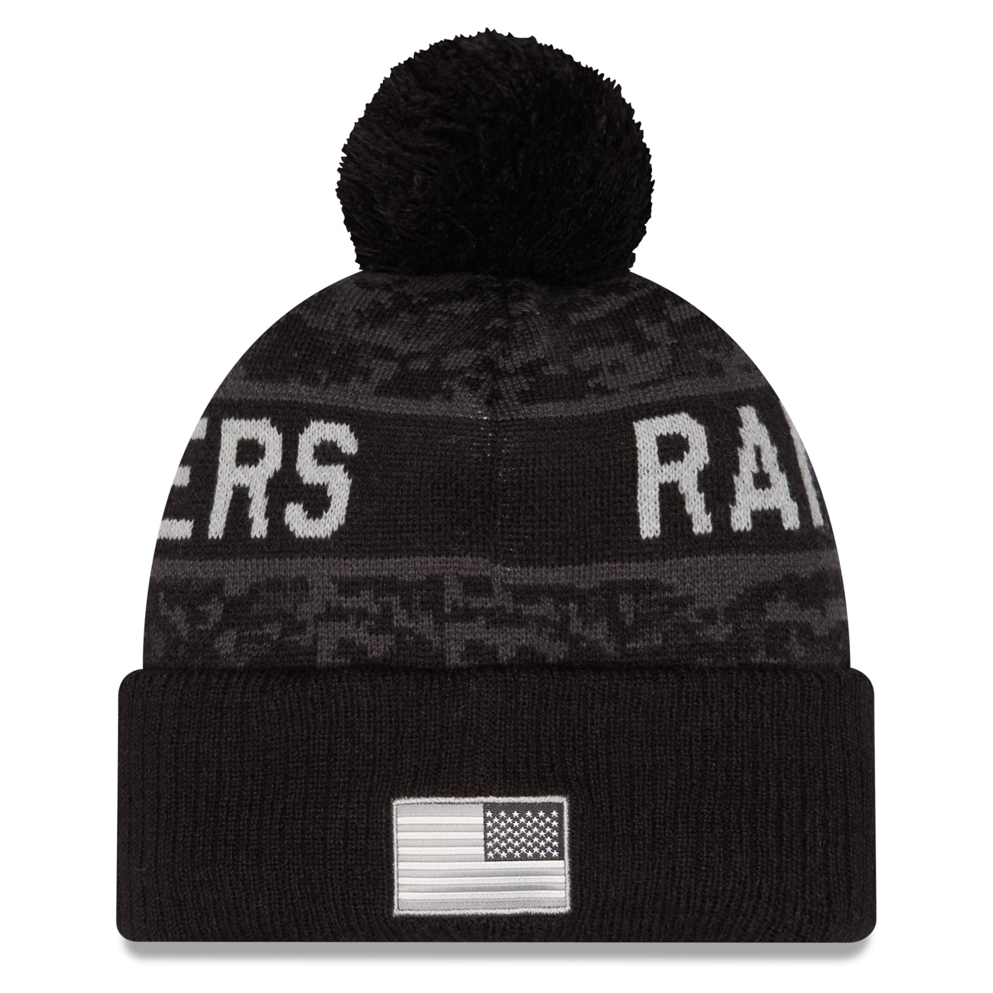 Bonnet à revers New Era noir pour homme, Las Vegas Raiders 2026 Salute To Service, avec pompon