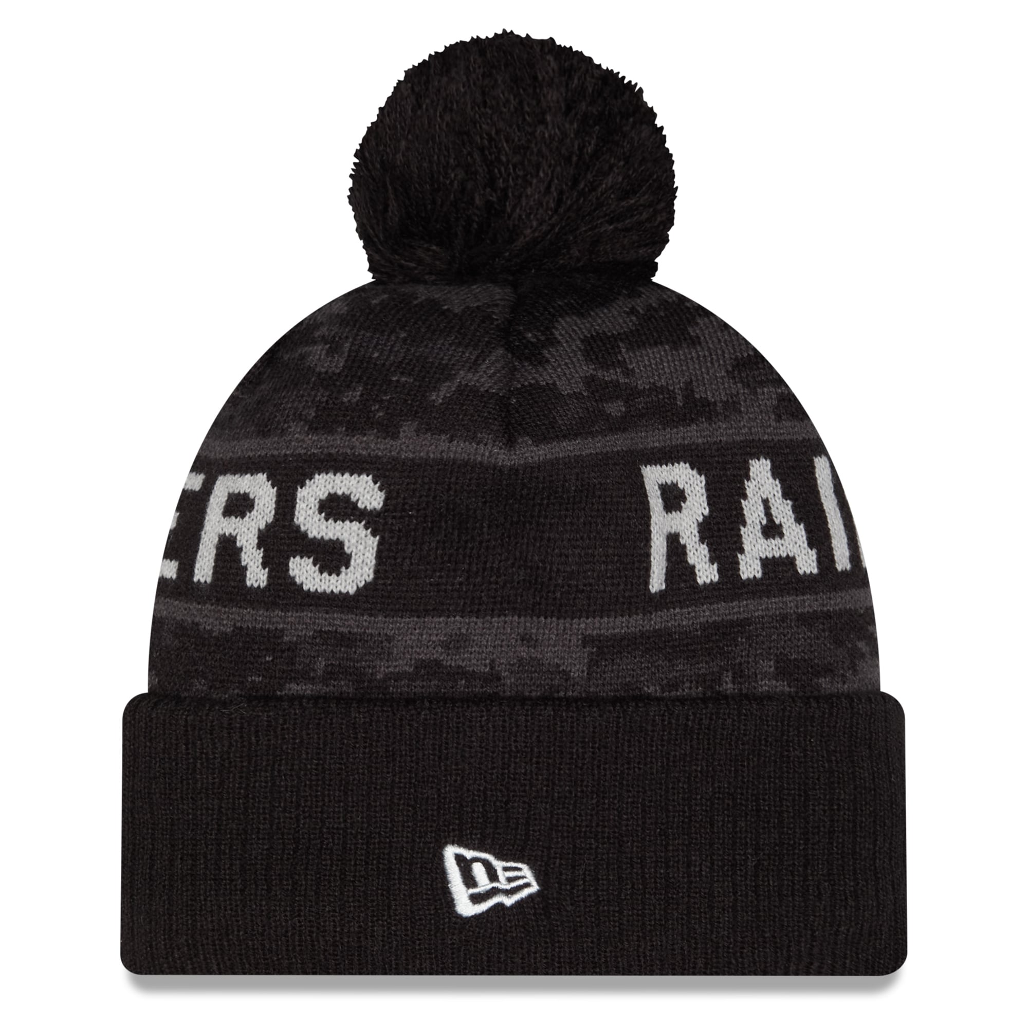 Bonnet à revers New Era noir pour homme, Las Vegas Raiders 2026 Salute To Service, avec pompon