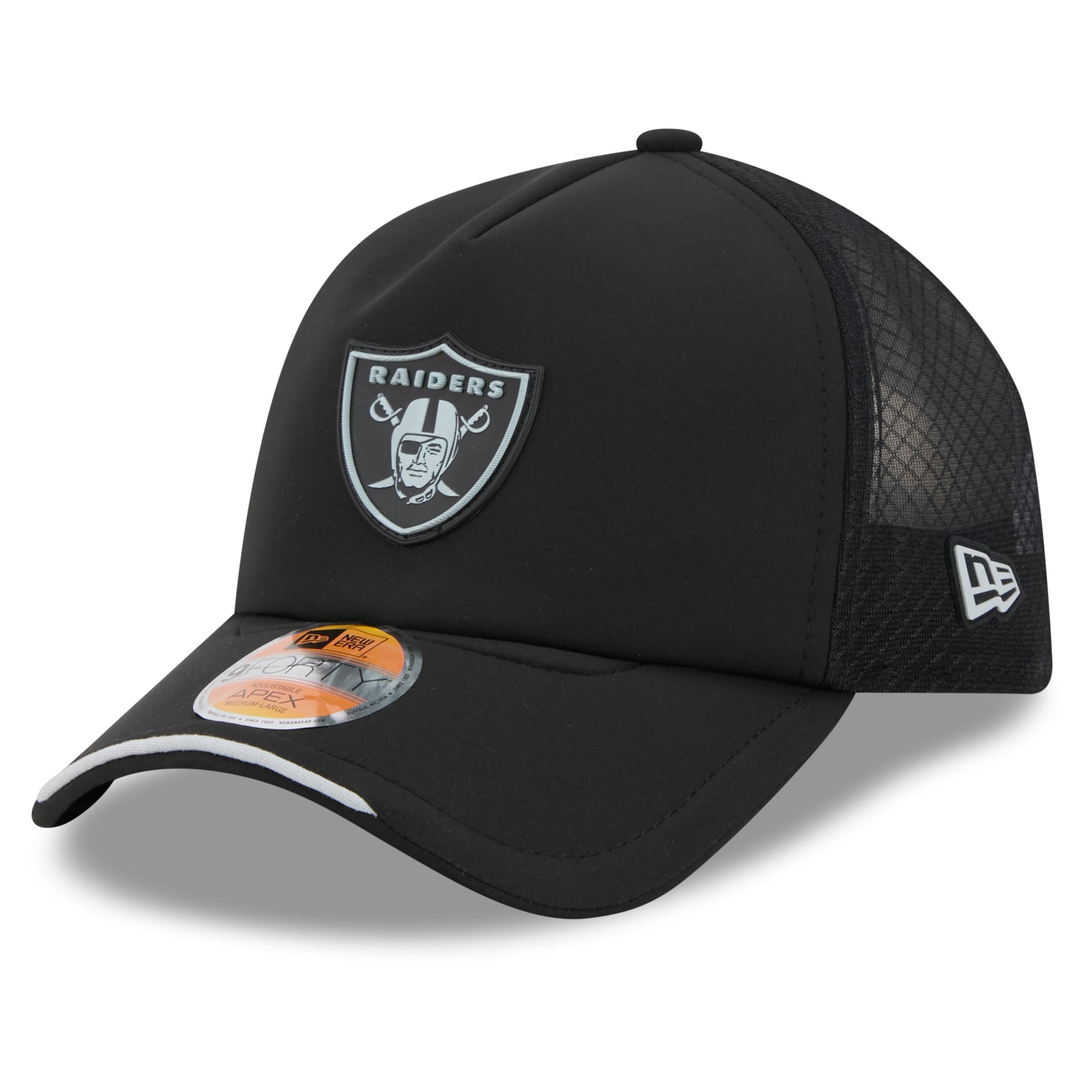 Casquette trucker ajustable New Era noire Las Vegas Raiders 2026 Sideline Apex 9FORTY pour homme