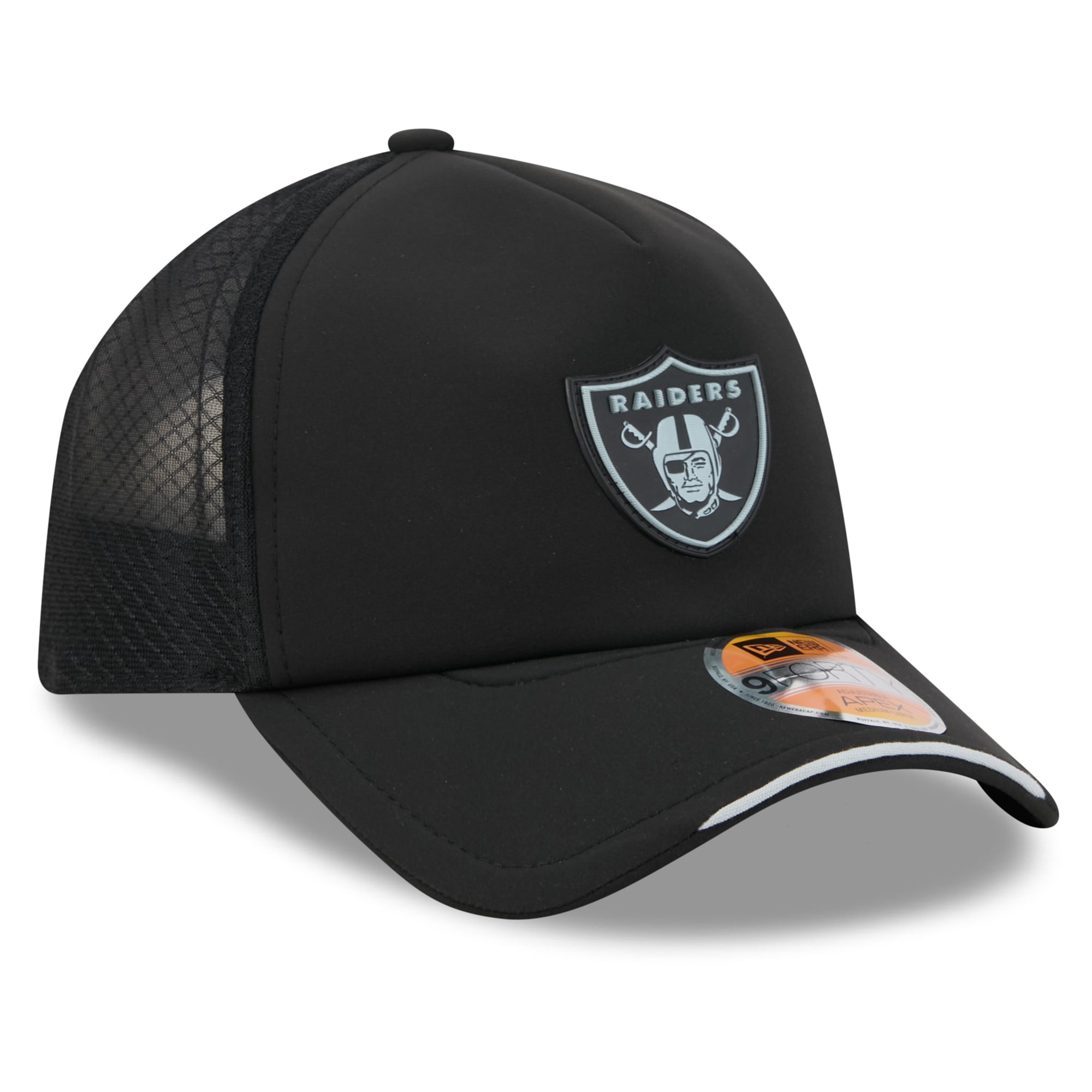Casquette trucker ajustable New Era noire Las Vegas Raiders 2026 Sideline Apex 9FORTY pour homme