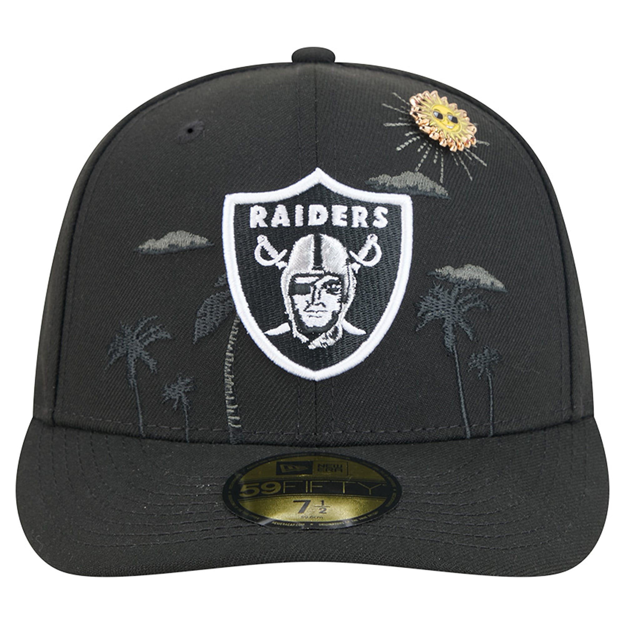 Casquette ajustée New Era noire pour homme, modèle 59FIFTY, avec pin's City Pin des Raiders de Las Vegas.