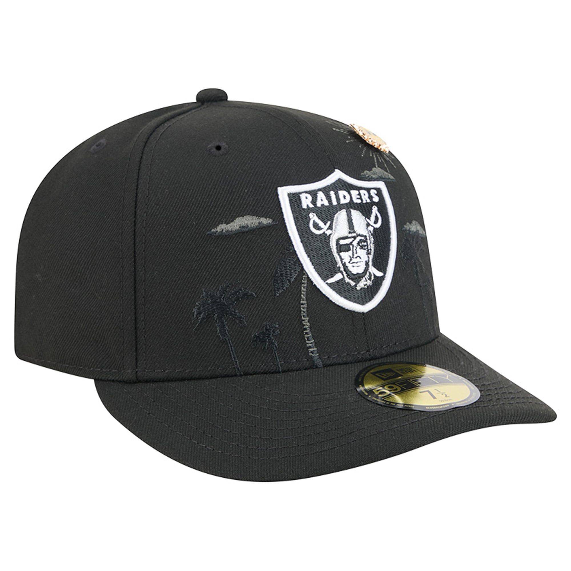 Casquette ajustée New Era noire pour homme, modèle 59FIFTY, avec pin's City Pin des Raiders de Las Vegas.