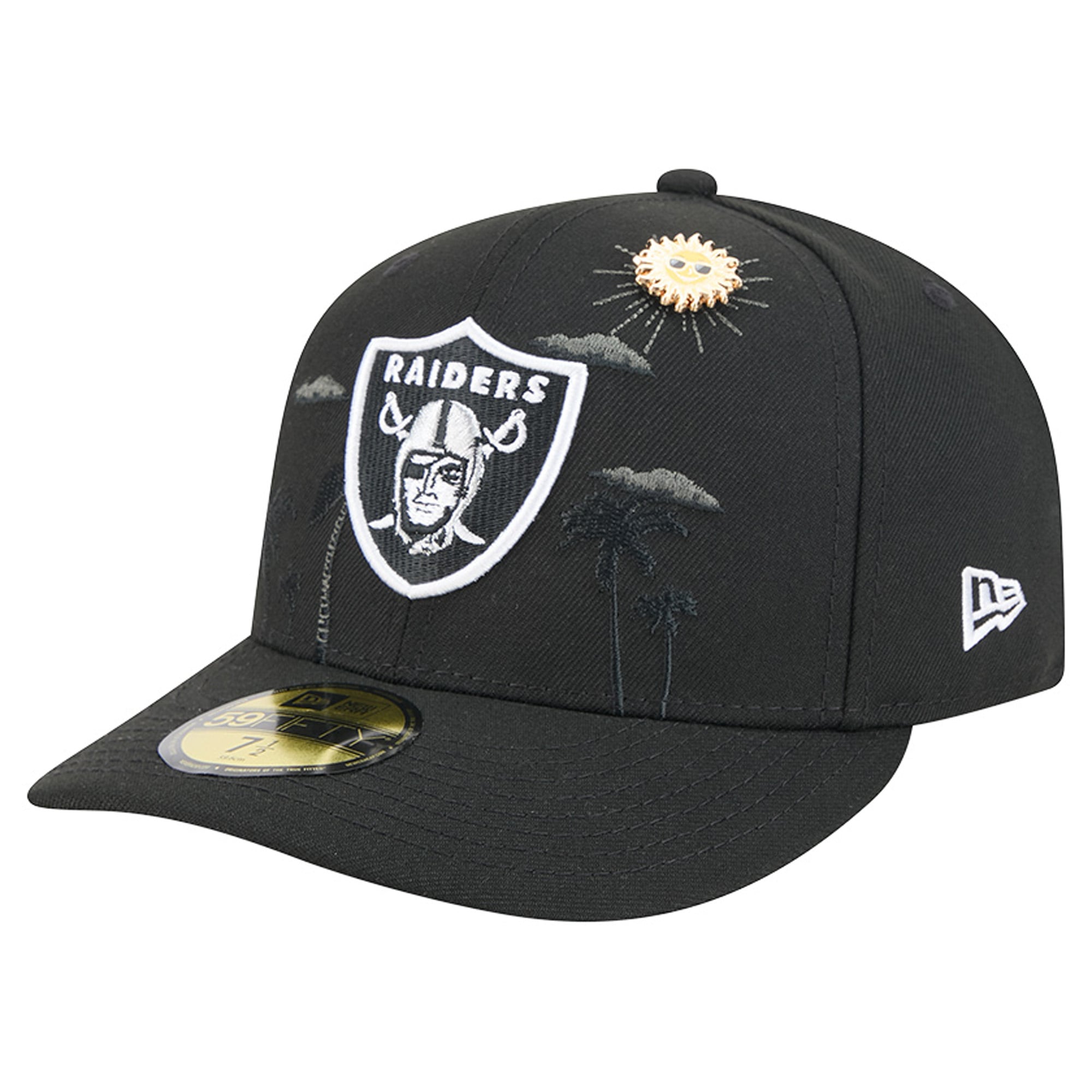 Casquette ajustée New Era noire pour homme, modèle 59FIFTY, avec pin's City Pin des Raiders de Las Vegas.