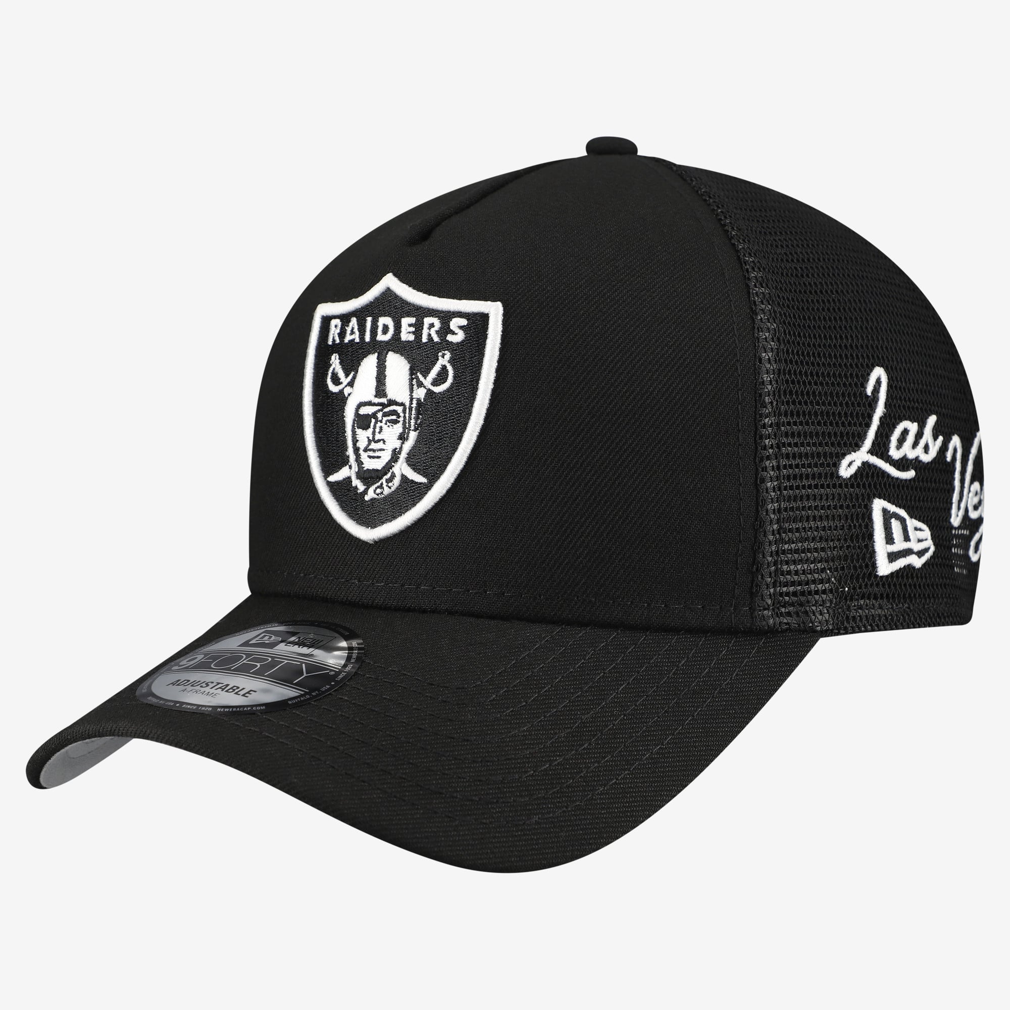 Men's New Era Black Las Vegas Raiders City Script 9FORTY A-Frame Adjustable Hat