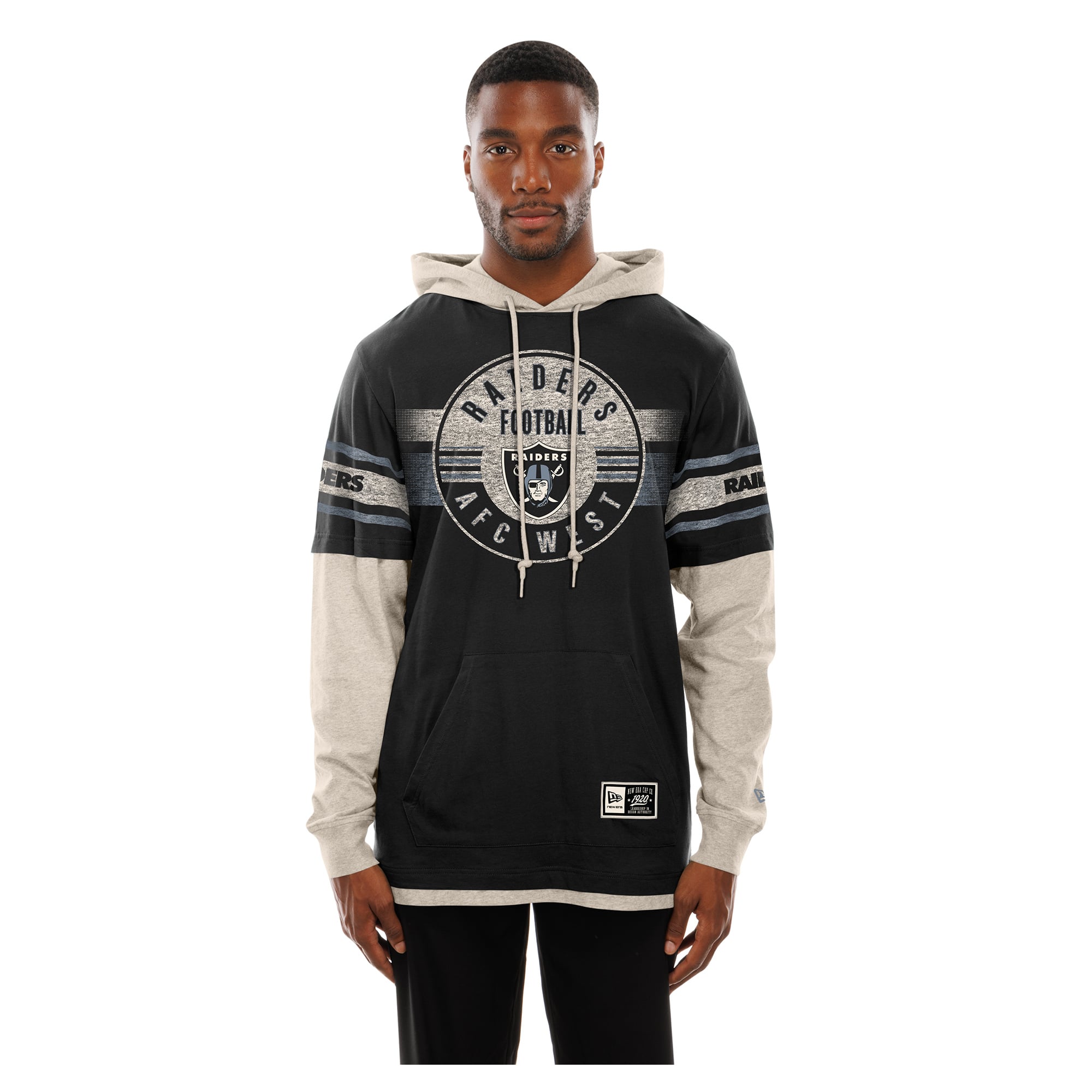 T-shirt à capuche manches longues New Era noir Las Vegas Raiders pour homme