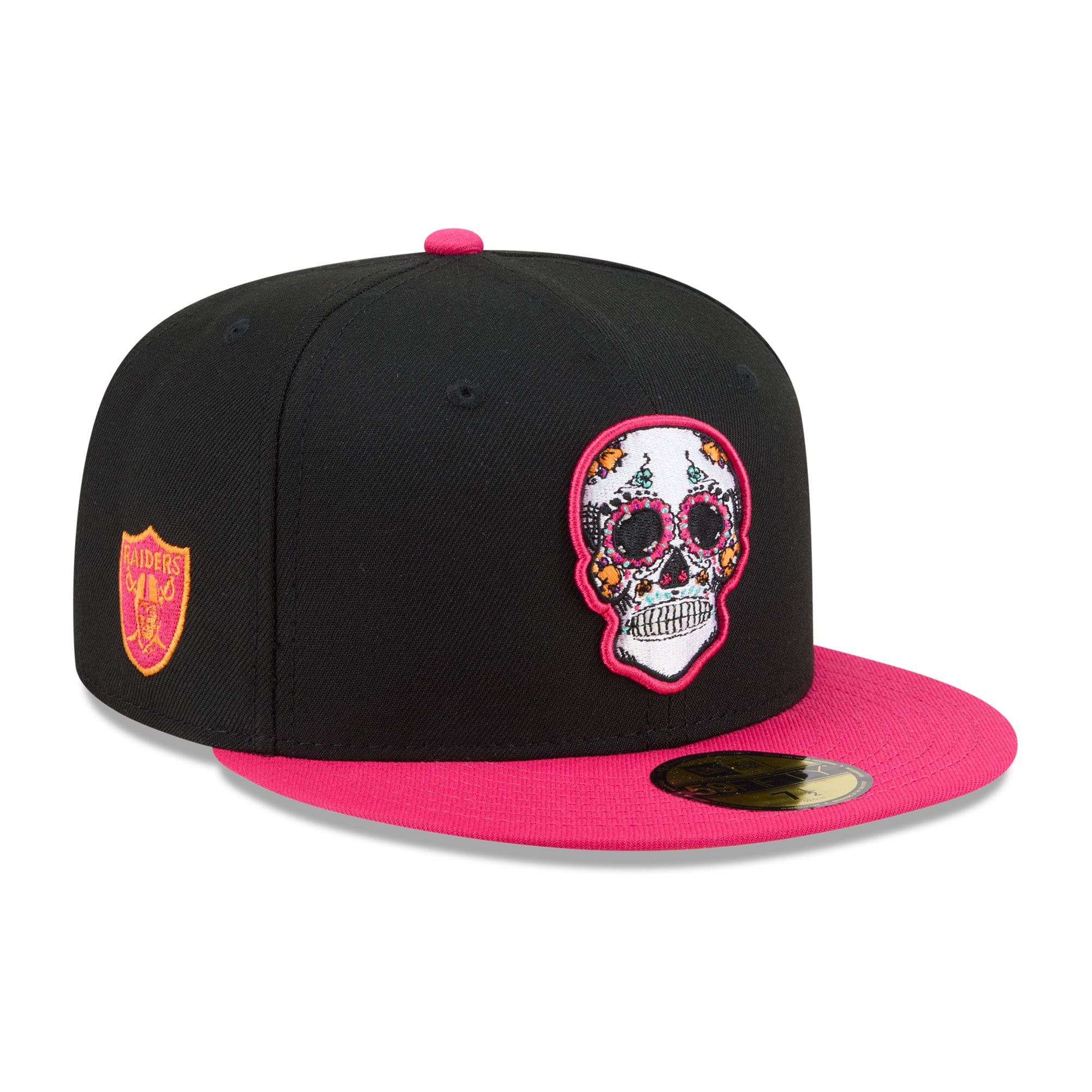Casquette ajustée New Era 59FIFTY noire et rose pour homme, Las Vegas Raiders, édition spéciale Jour des Morts