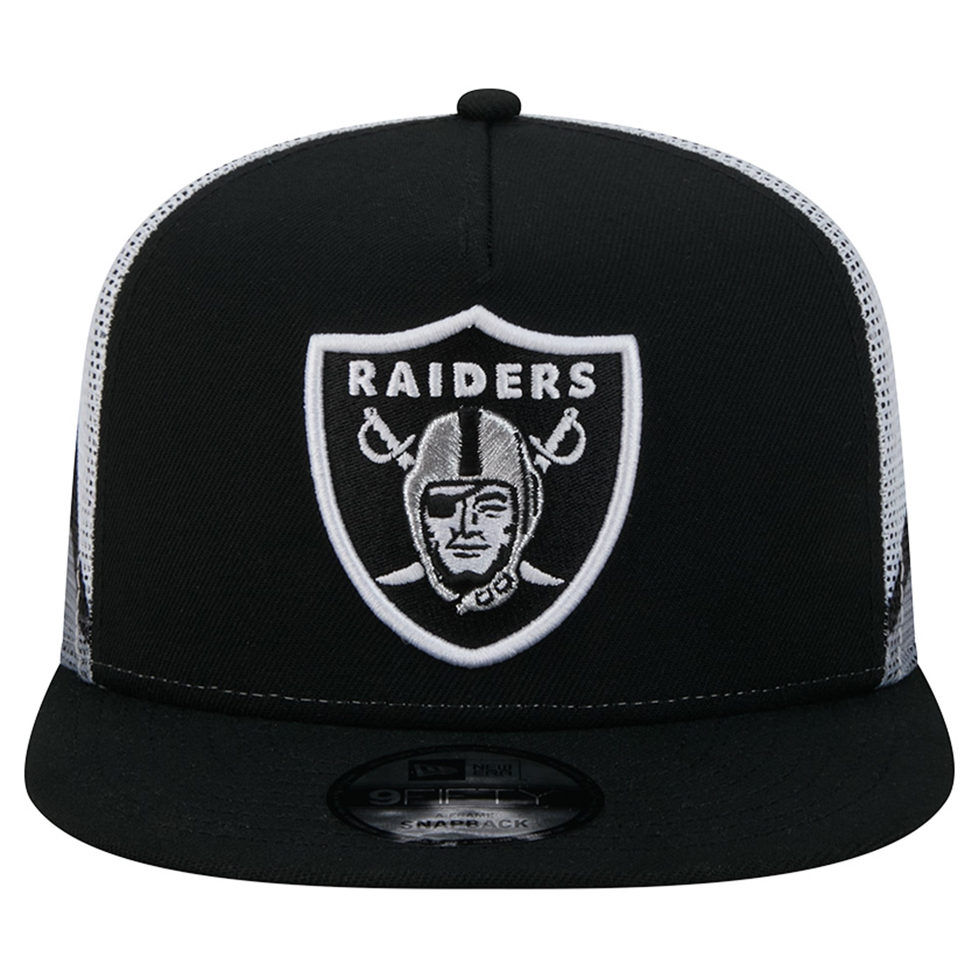Casquette trucker New Era 9FIFTY Snapback noire et argentée Las Vegas Raiders pour homme