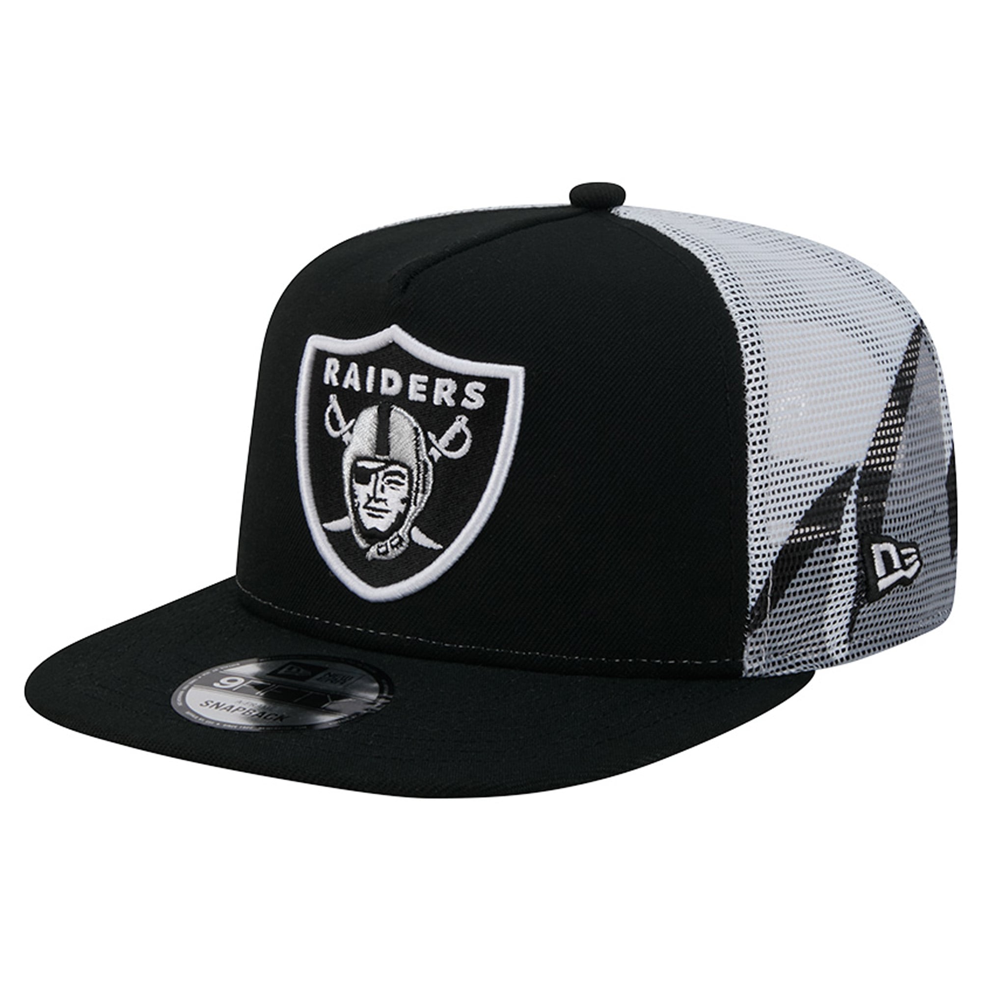Casquette trucker New Era 9FIFTY Snapback noire et argentée Las Vegas Raiders pour homme