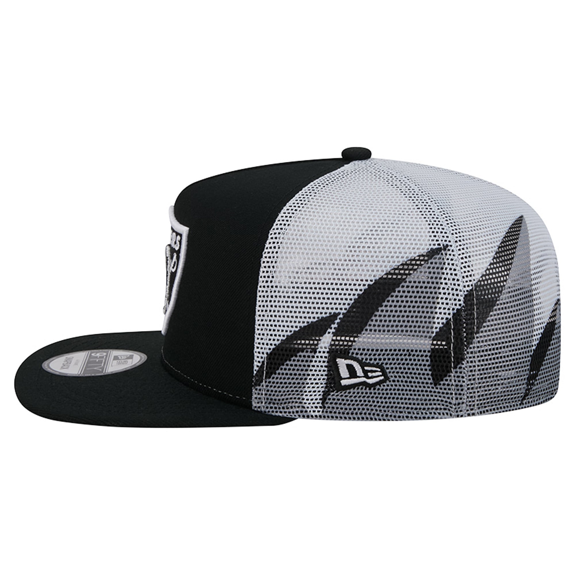 Casquette trucker New Era 9FIFTY Snapback noire et argentée Las Vegas Raiders pour homme