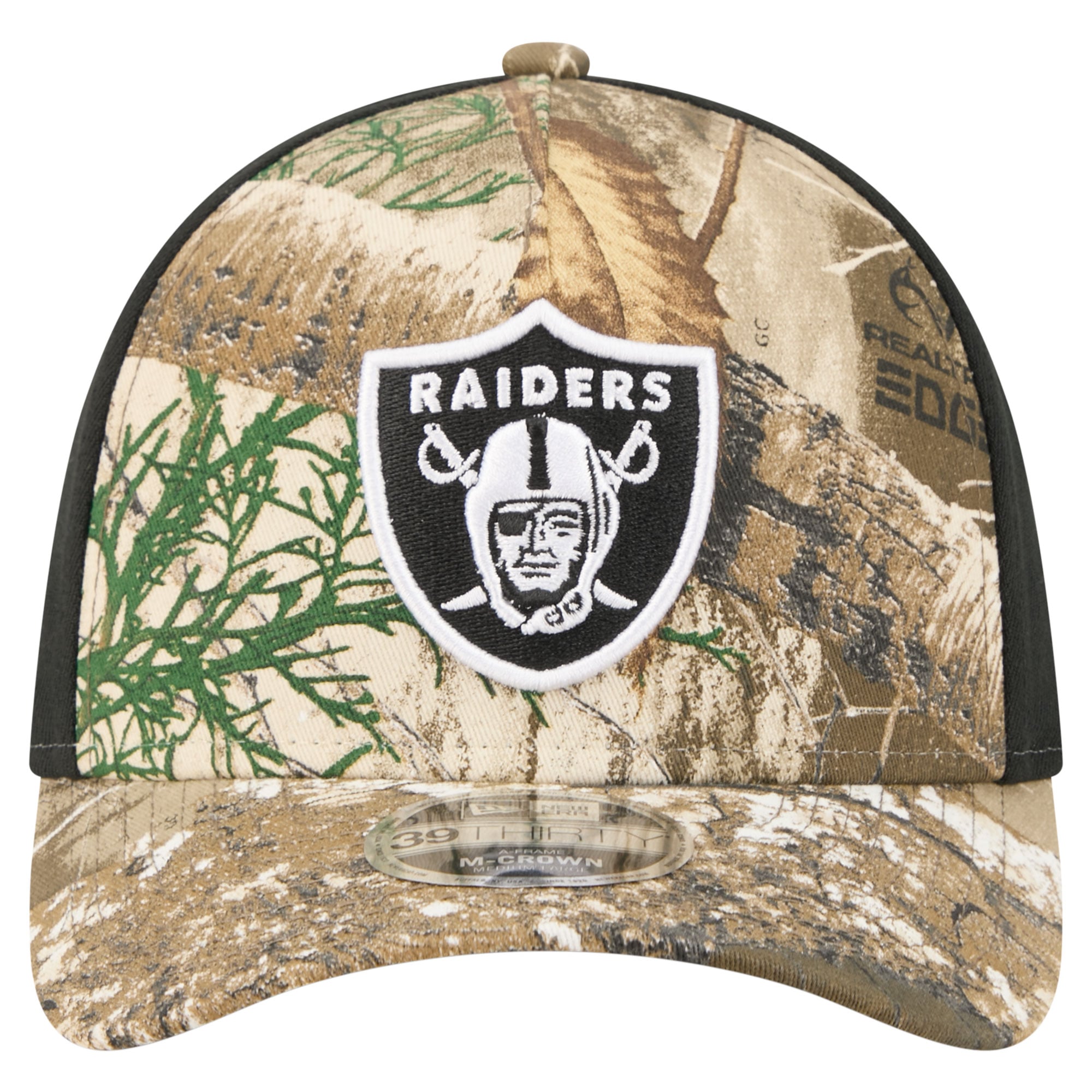 Men's New Era Camo/Black Las Vegas Raiders Team Collection RealTree 39THIRTY M-Crown A-Frame Flex Hat