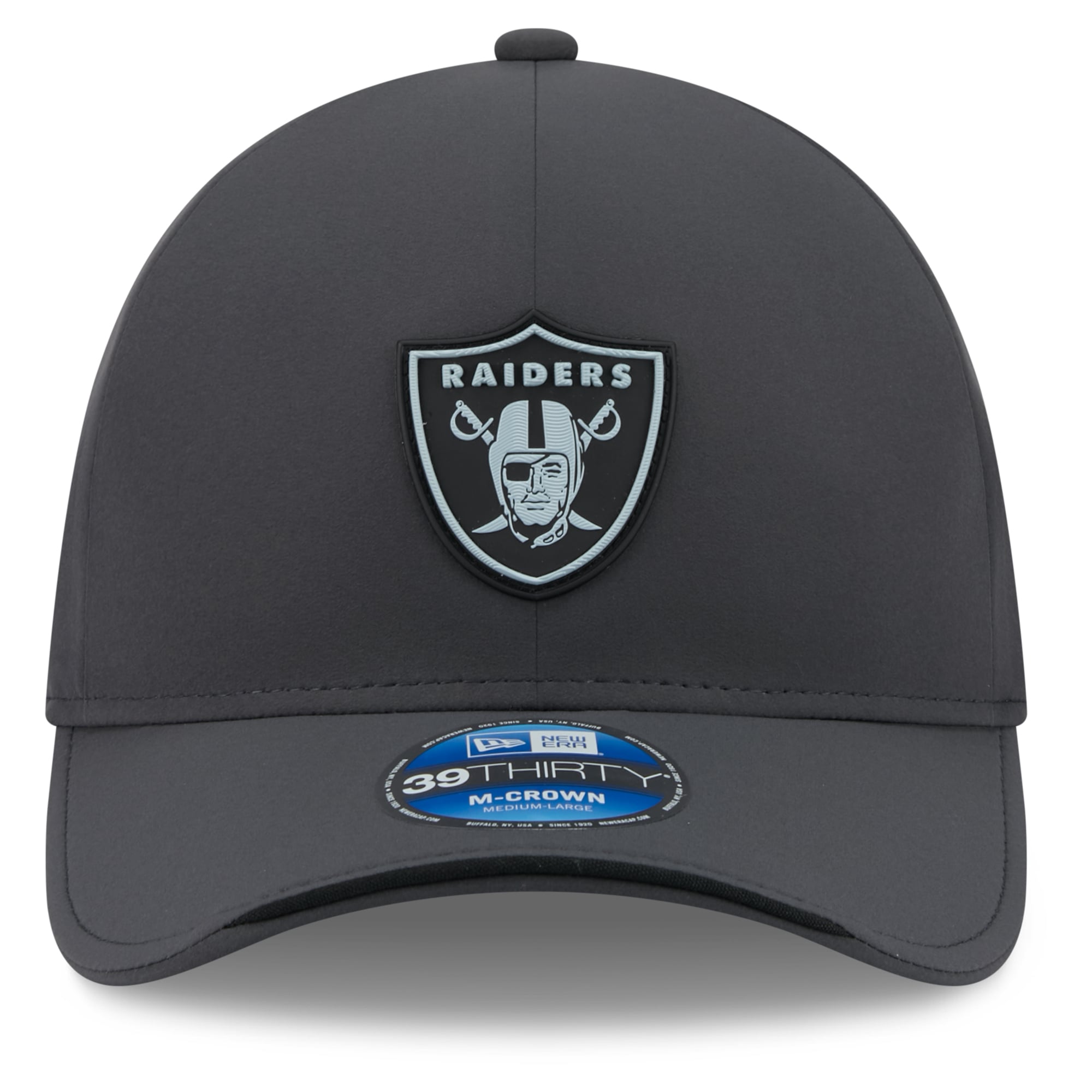 Casquette New Era 39THIRTY M-Crown Stretch pour homme, couleur anthracite, Las Vegas Raiders 2026, idéale les temps froids.