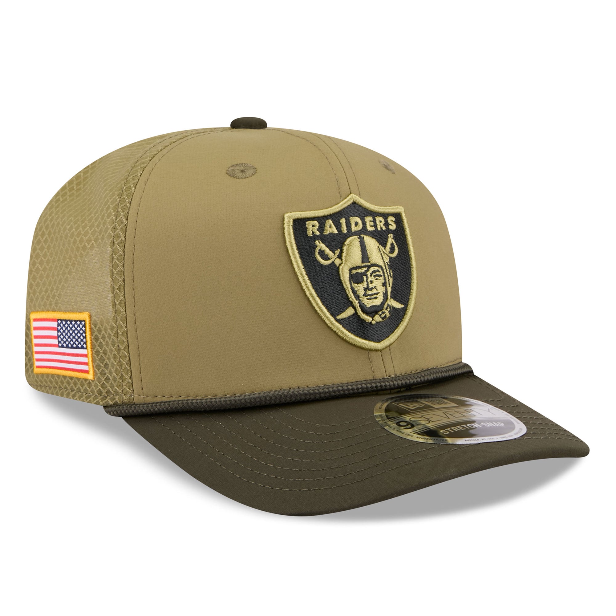 Casquette ajustable 9SEVENTY verte New Era pour homme, Las Vegas Raiders 2025 Salute to Service