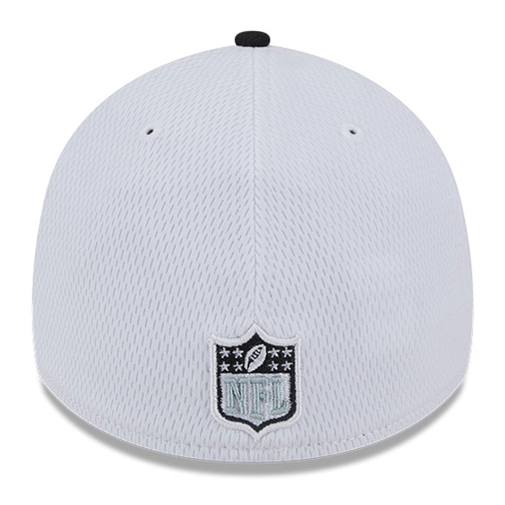 Casquette New Era Flex blanche et noire Las Vegas Raiders 2023 Sideline 39THIRTY pour homme