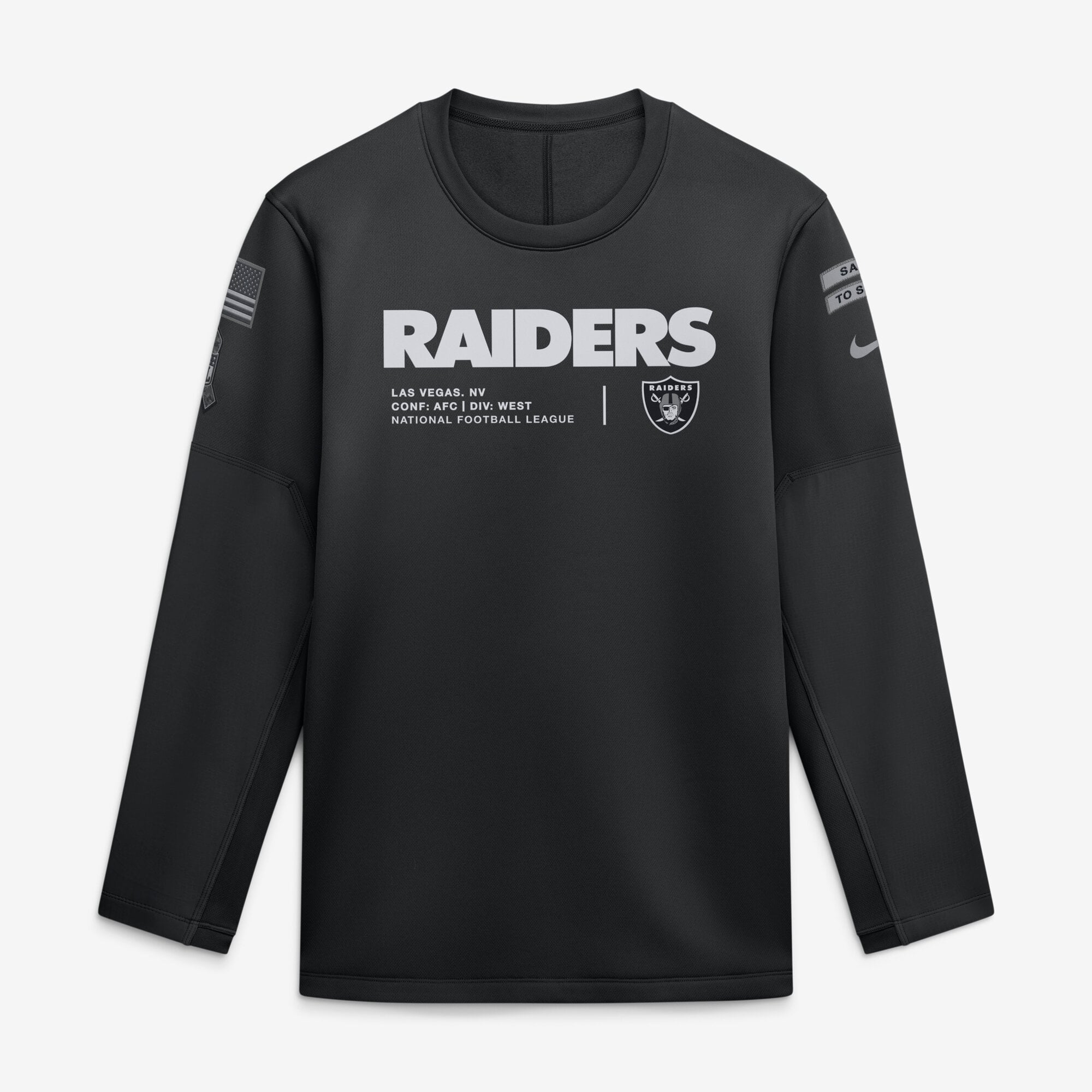 Men's Nike  Black Las Vegas Raiders 2026 Salute to Service Sideline Coaches Crewneck Therma-FIT Sweatshirt