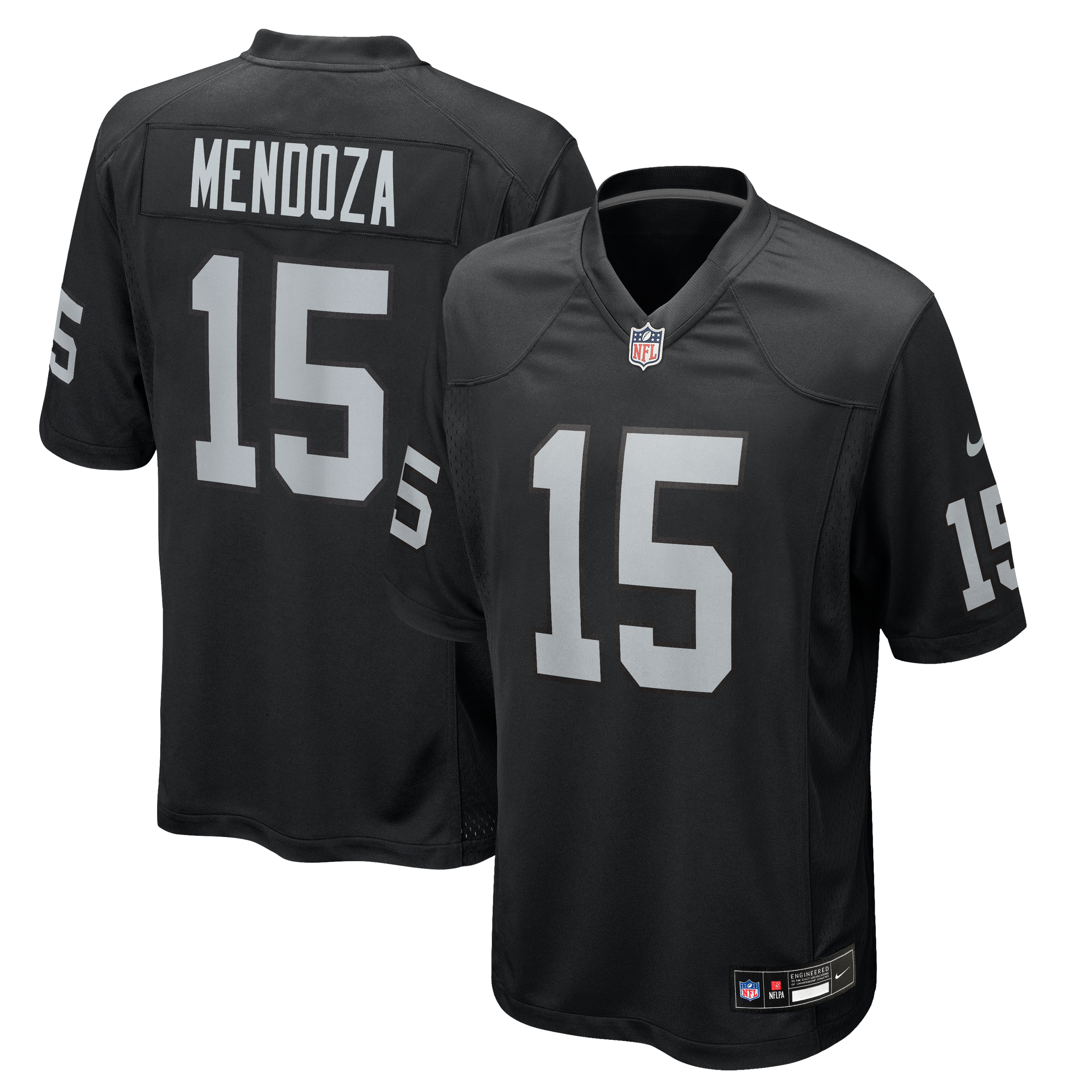 Maillot de match Nike noir pour homme des Las Vegas Raiders, porté par Fernando Mendoza