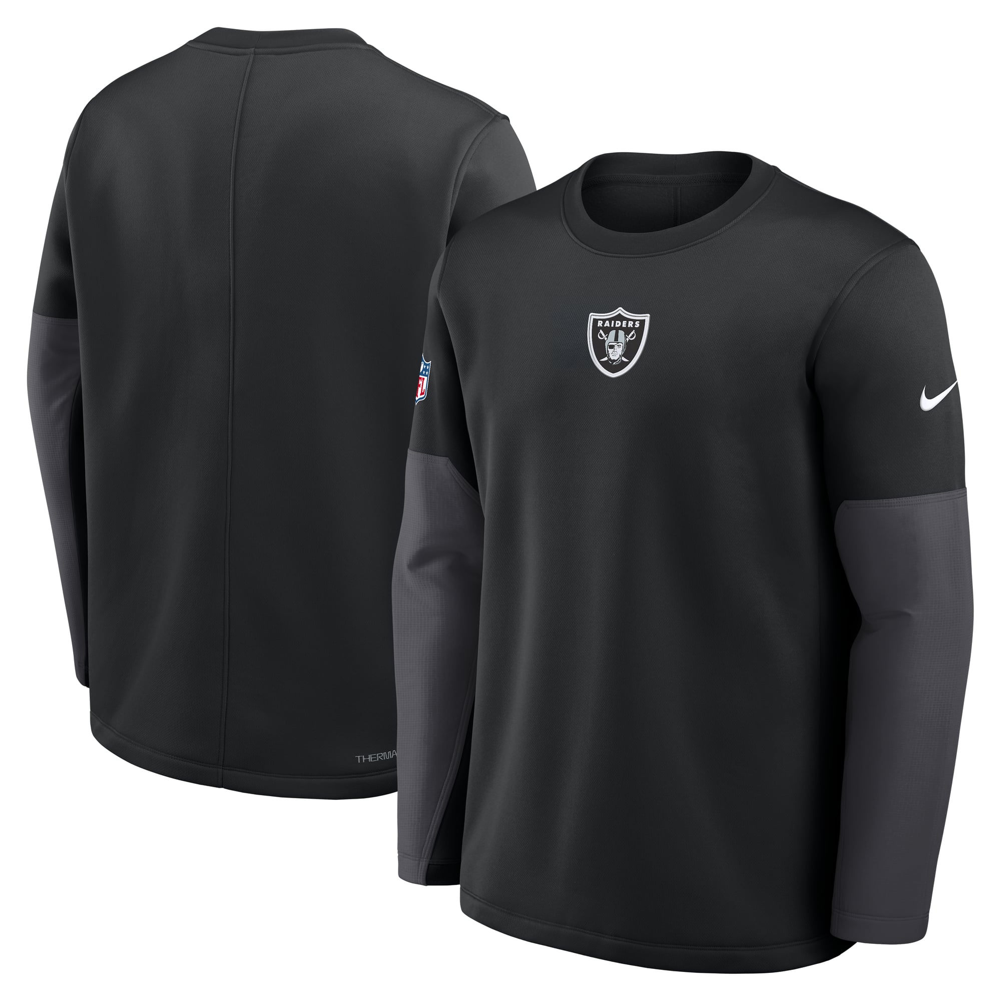 Men's Nike Silver Las Vegas Raiders Sideline Coaches Midweight Therma-FIT Crew Pullover