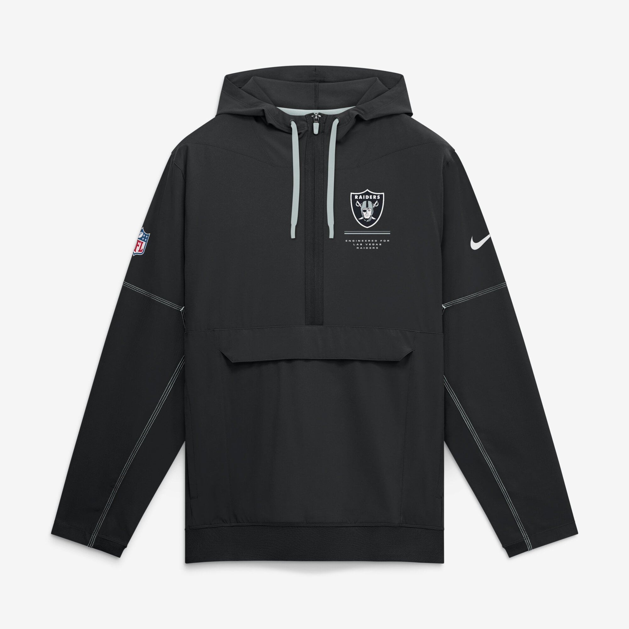 Men's Nike Black Las Vegas Raiders Sideline Logo Glory Anorak Half-Zip Hooded Jacket