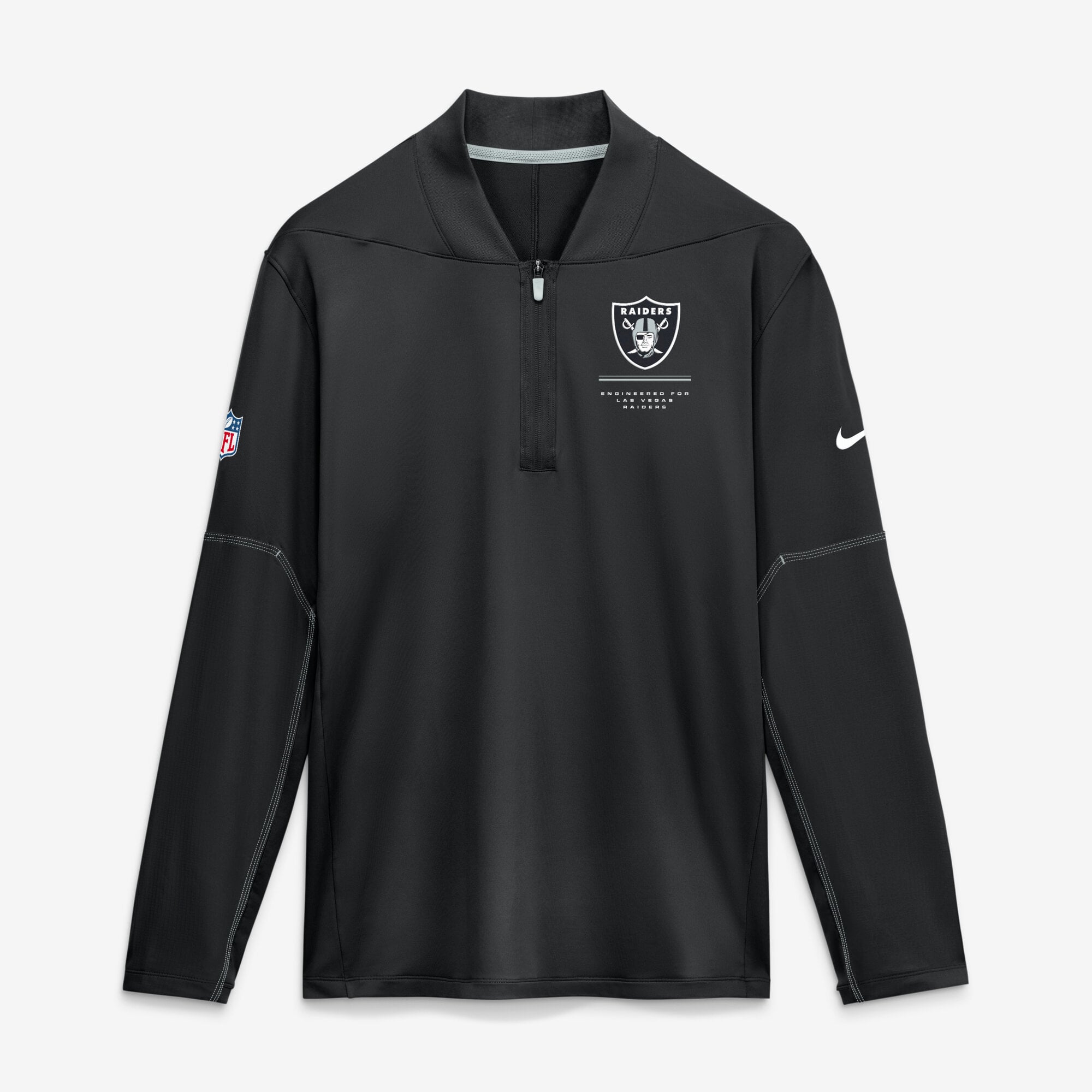 Pull-over Nike pour homme, noir, logo Glory des Raiders de Las Vegas, en tissu Dri-FIT mi-lourd et à demi-zip