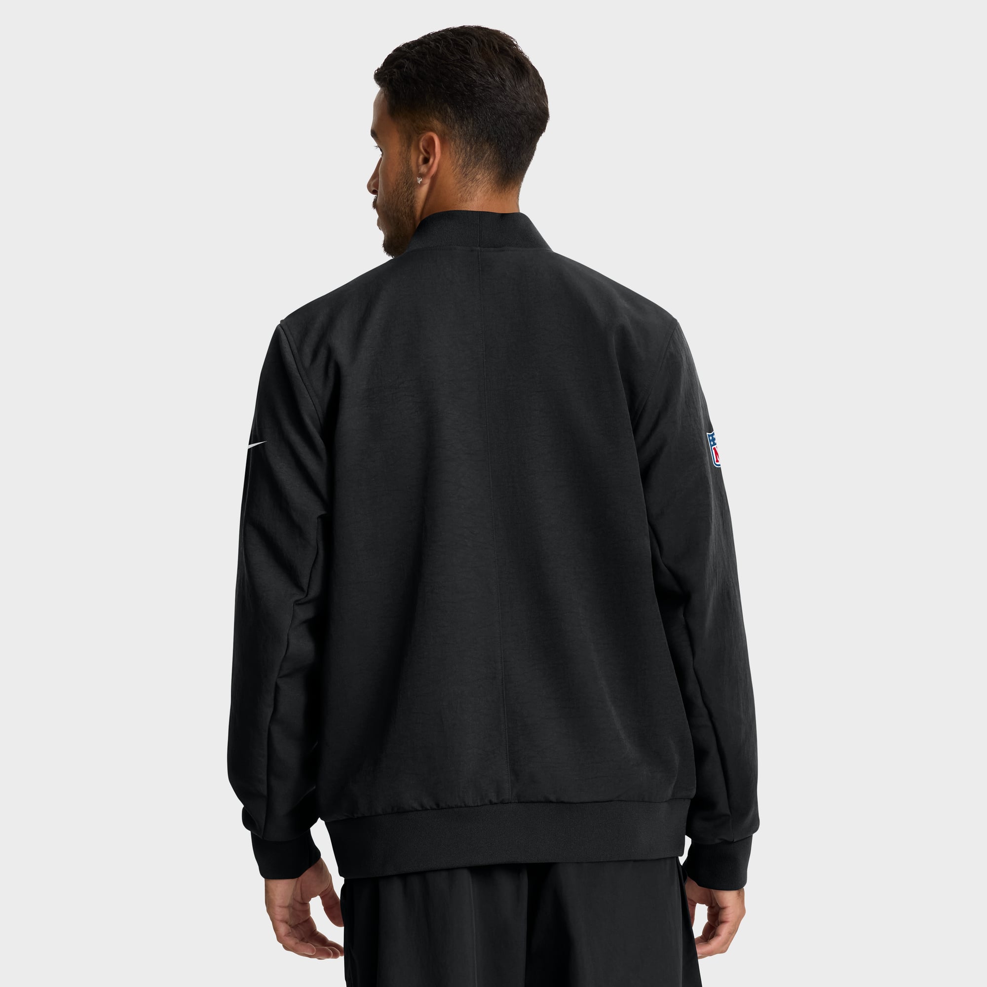 Men's Nike Black Las Vegas Raiders Sideline Powerful Blocking Full-Zip Dri-FIT Bomber Jacket