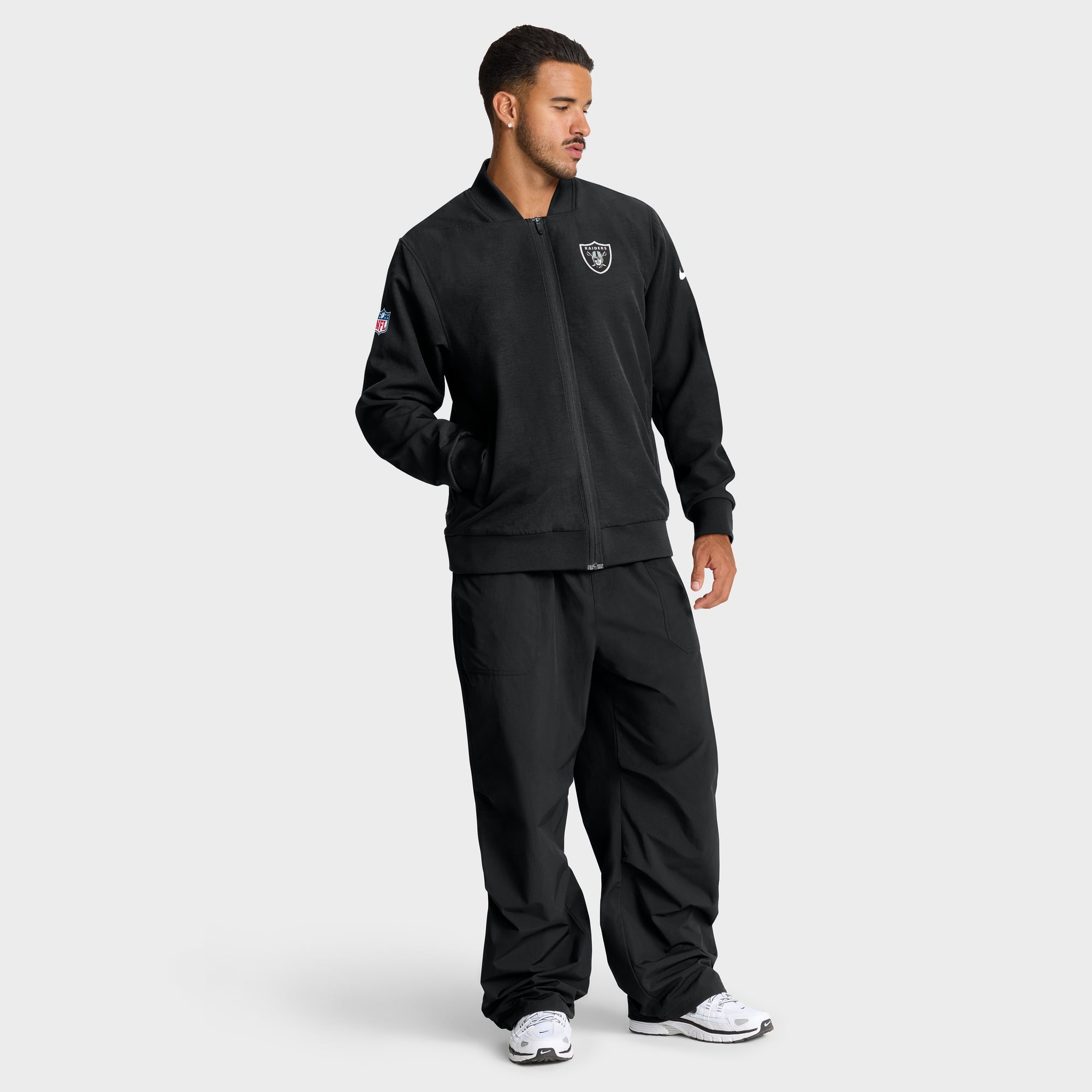 Men's Nike Black Las Vegas Raiders Sideline Powerful Blocking Full-Zip Dri-FIT Bomber Jacket