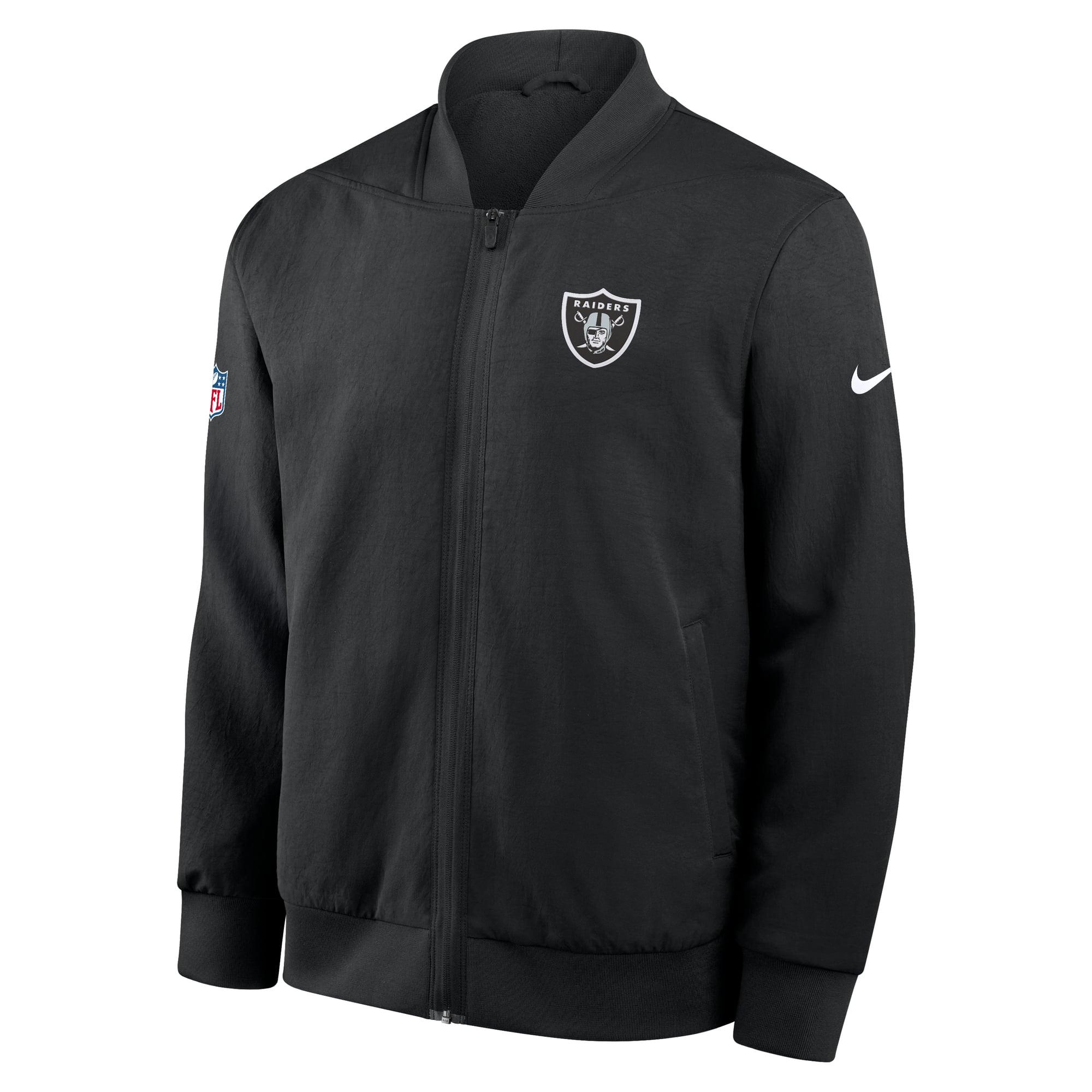 Men's Nike Black Las Vegas Raiders Sideline Powerful Blocking Full-Zip Dri-FIT Bomber Jacket