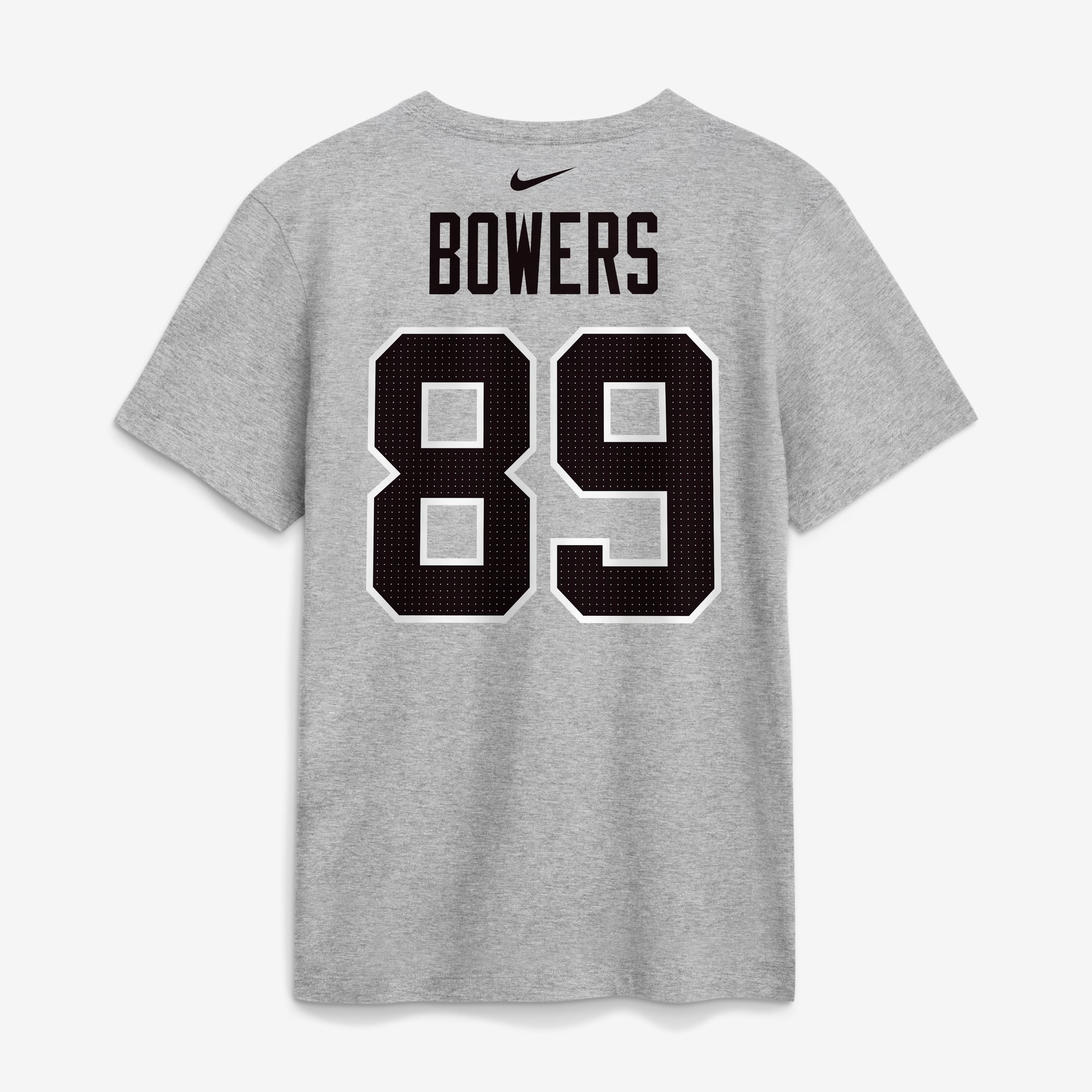 T-shirt Nike Brock Bowers gris chiné pour homme, avec nom et numéro des Las Vegas Raiders