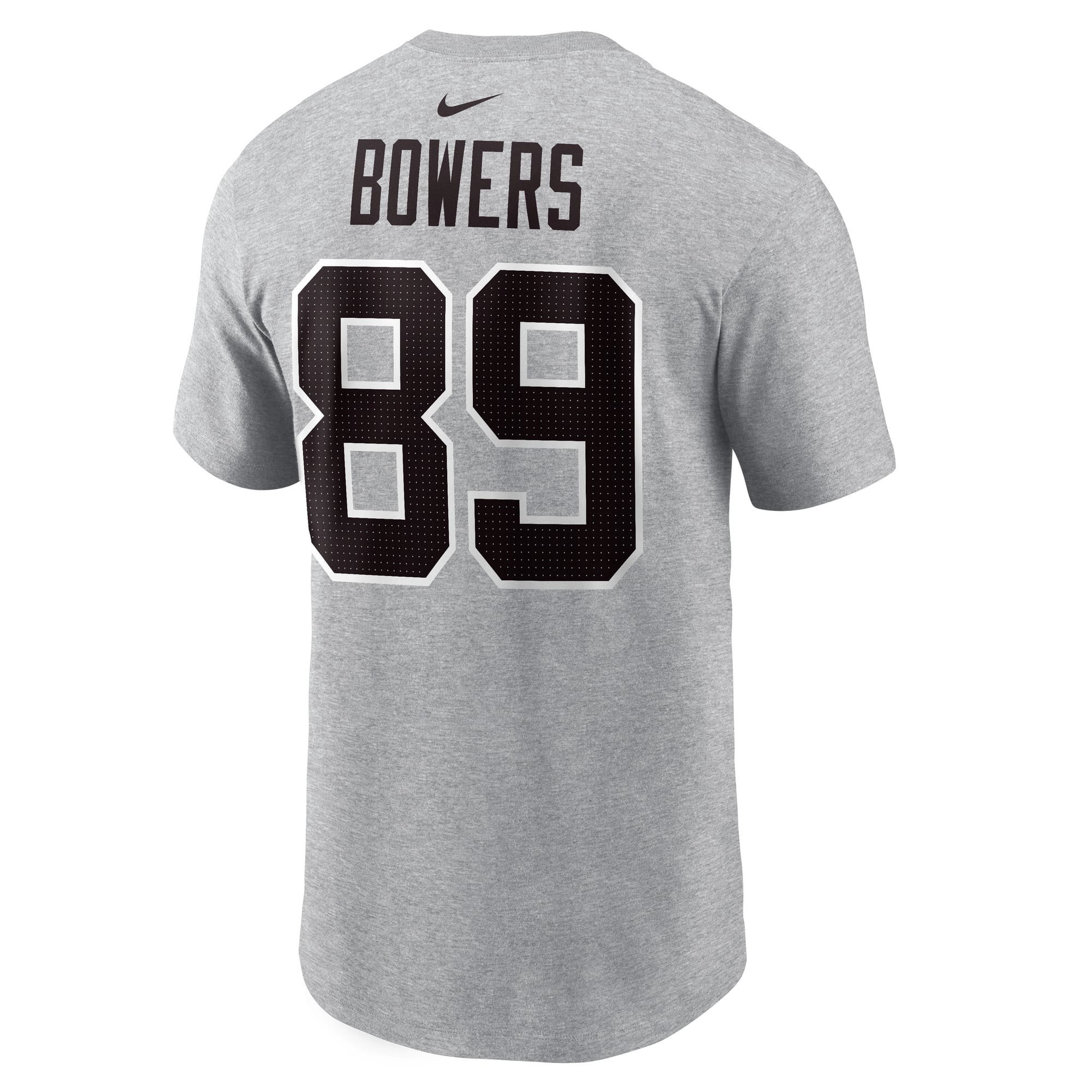 T-shirt Nike Brock Bowers gris chiné pour homme, avec nom et numéro des Las Vegas Raiders