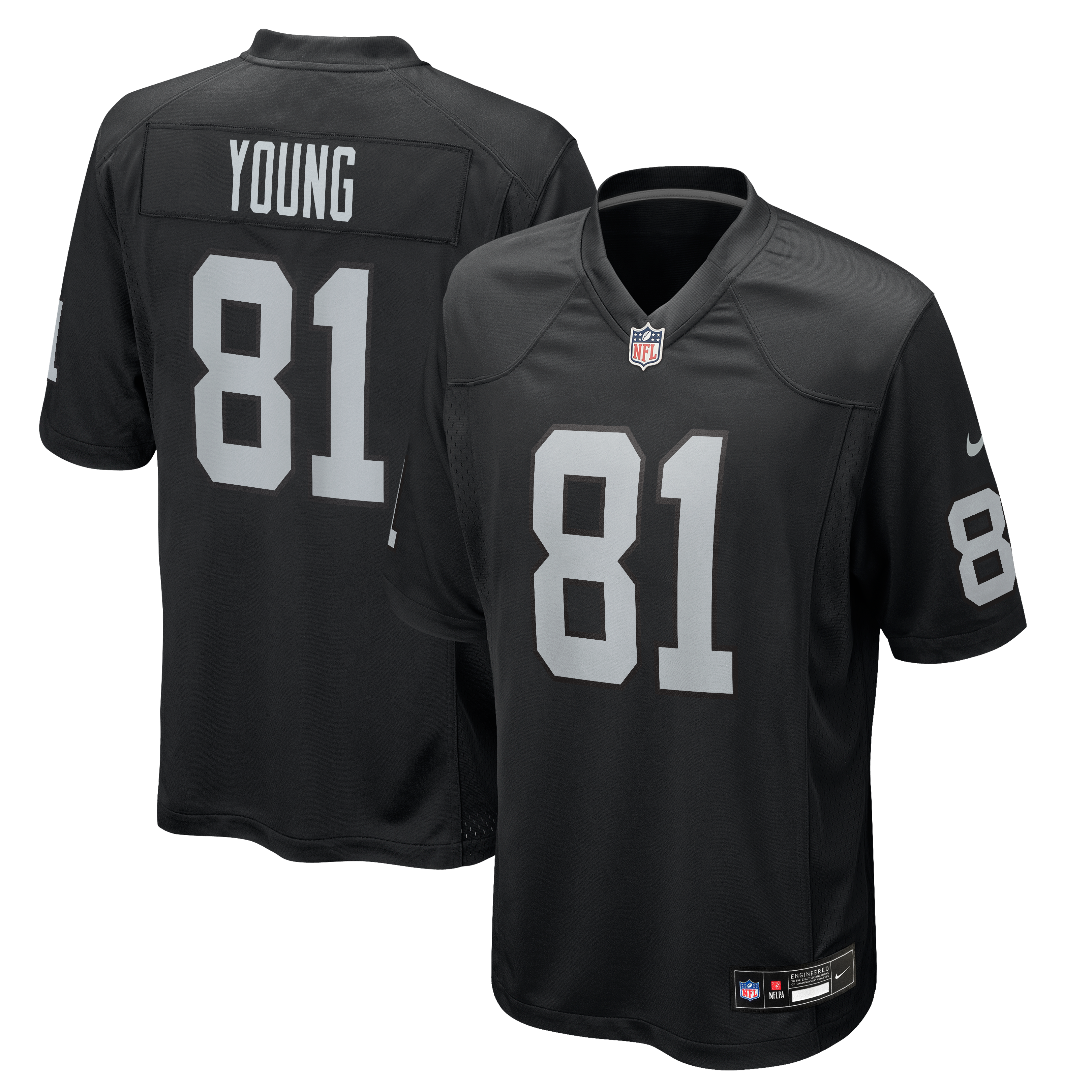 Maillot de match Nike Dareke Young noir des Las Vegas Raiders pour homme