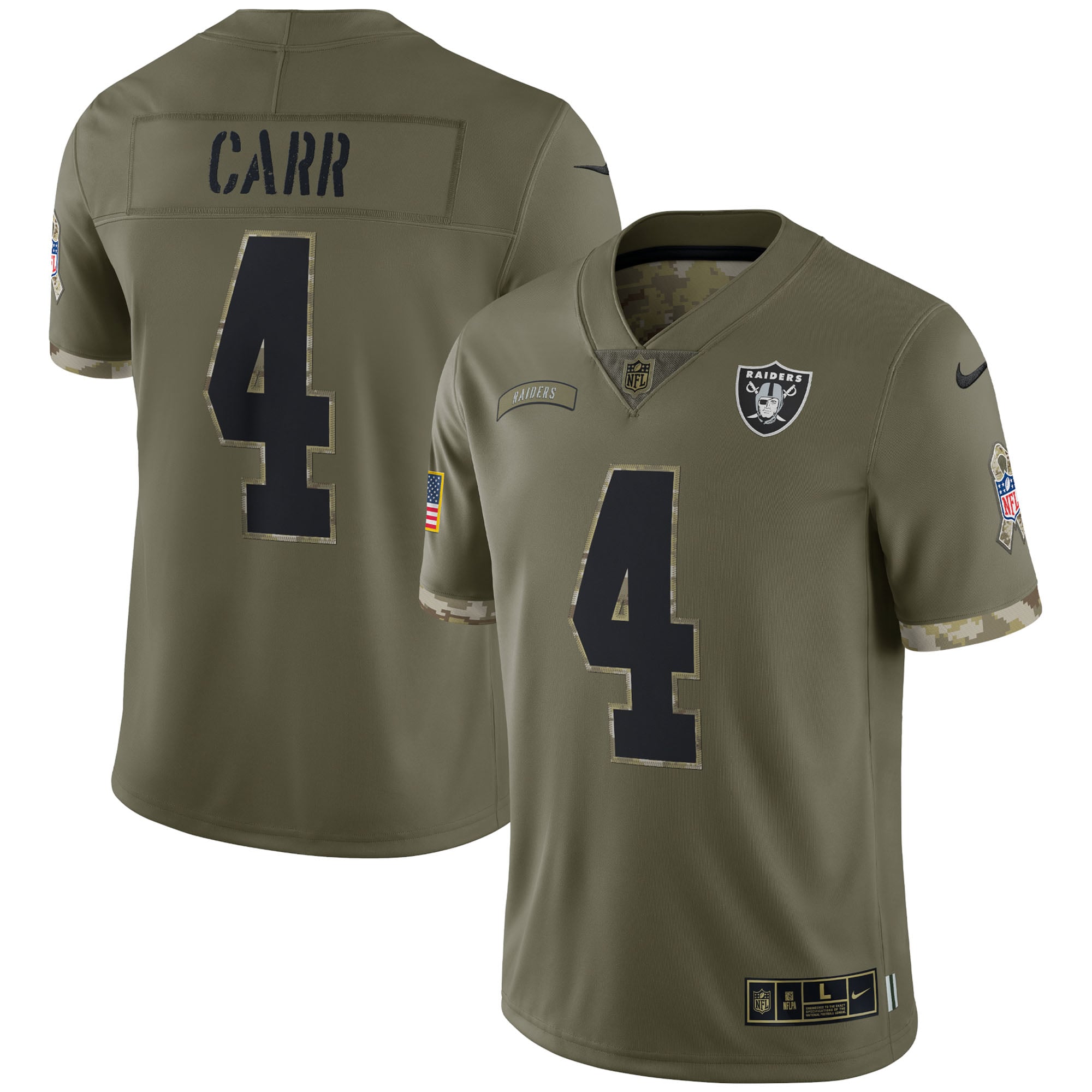 Men's Nike Derek Carr Olive Las Vegas Raiders Salute To Service