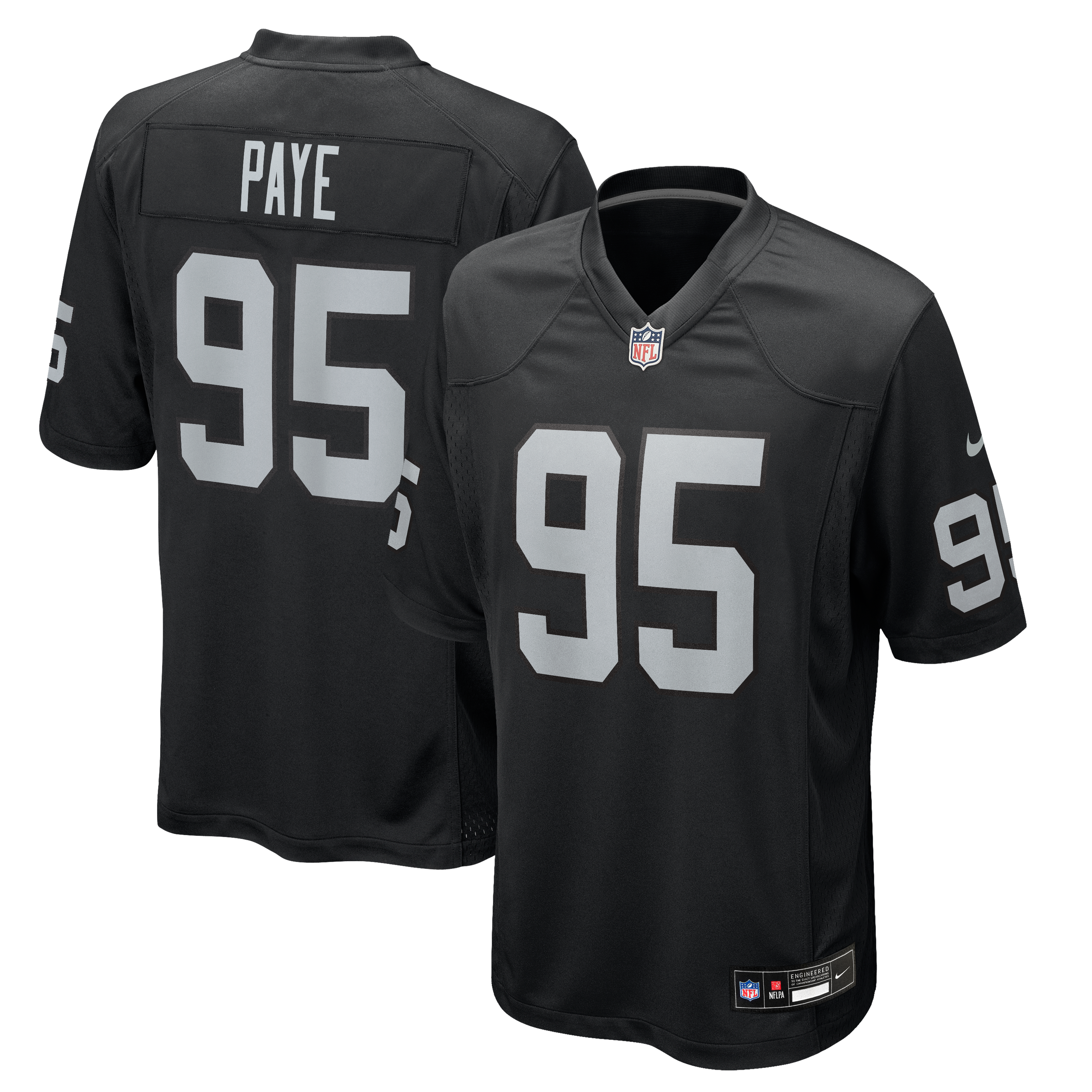 Maillot de match Nike Kwity Paye noir pour homme, équipe des Raiders Las Vegas