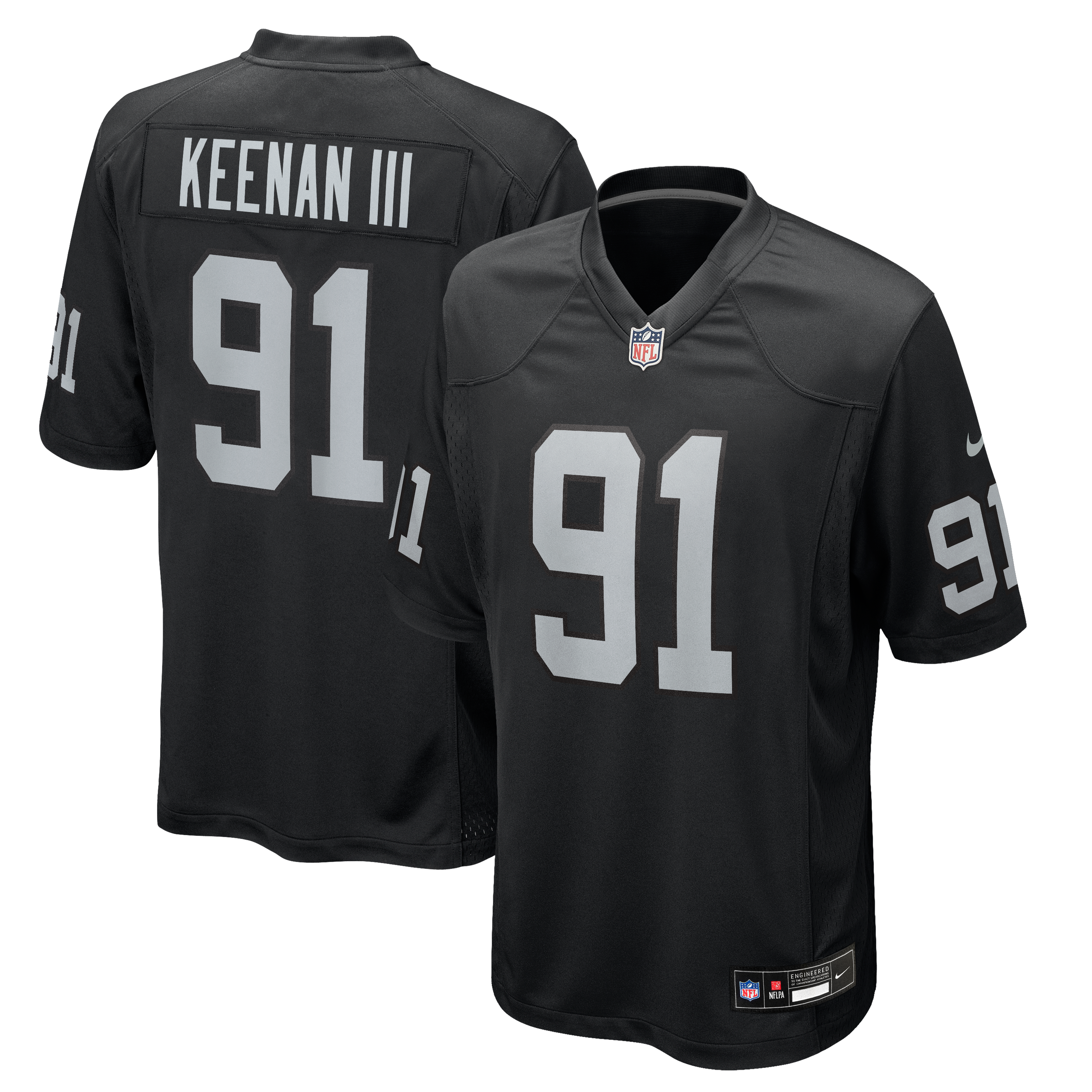 Maillot de joueur Nike Tim Keenan III noir des Las Vegas Raiders pour homme