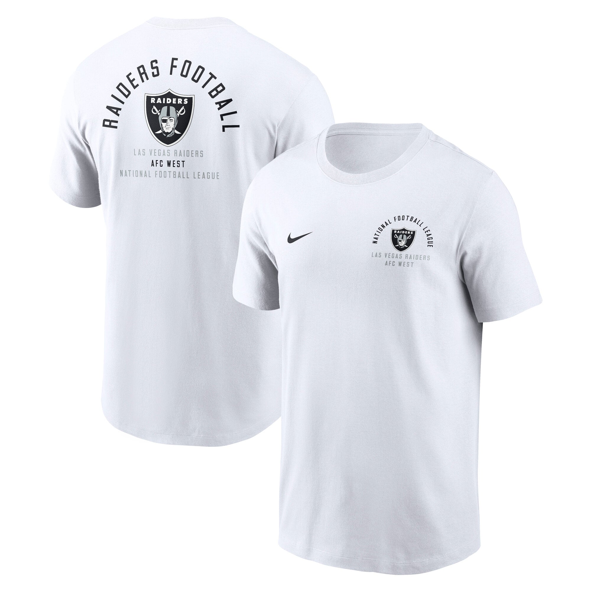 T-shirt Nike blanc pour homme avec logo divisé des Raiders de Las Vegas
